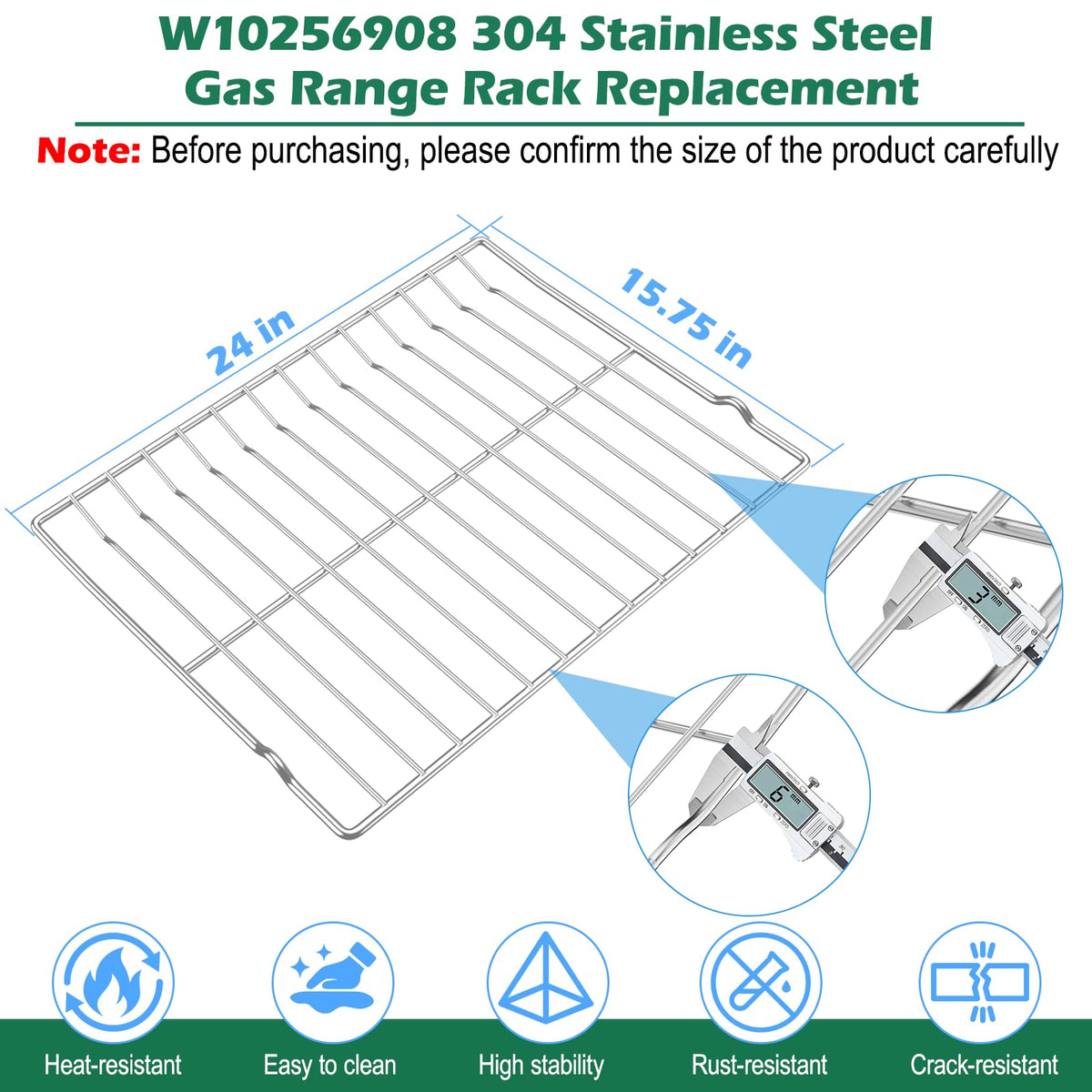 Upgraded 2PACK W10256908 304 Stainless Steel Gas Range Oven Stove Rack Replacement, Compatible with Whirlpool, Maytag, Amana Oven Flat Racks WFG550S0HV3, MGR6600FW6, AGR6603SFS1 Metal Wire Racks