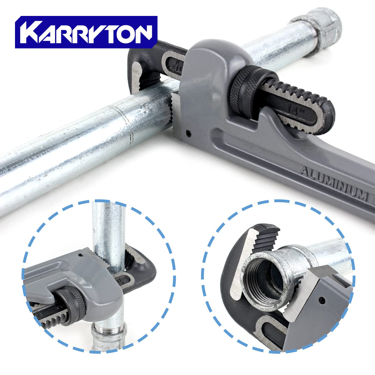 KARRYTON Aluminum Pipe Wrench Set, 10" 14" 18" 24"(4 Pack) Adjustable Straight Handle Plumbing Wrench Set, Heavy Duty Plumbers Tool with Drop Forged Jaw,Exceed the Standard GGG