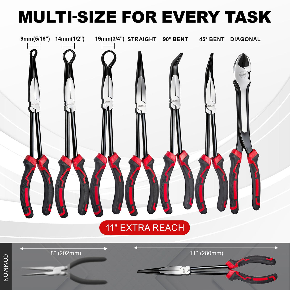 Alwalkee 7-Piece 11" Long Reach Needle Nose Pliers Set
