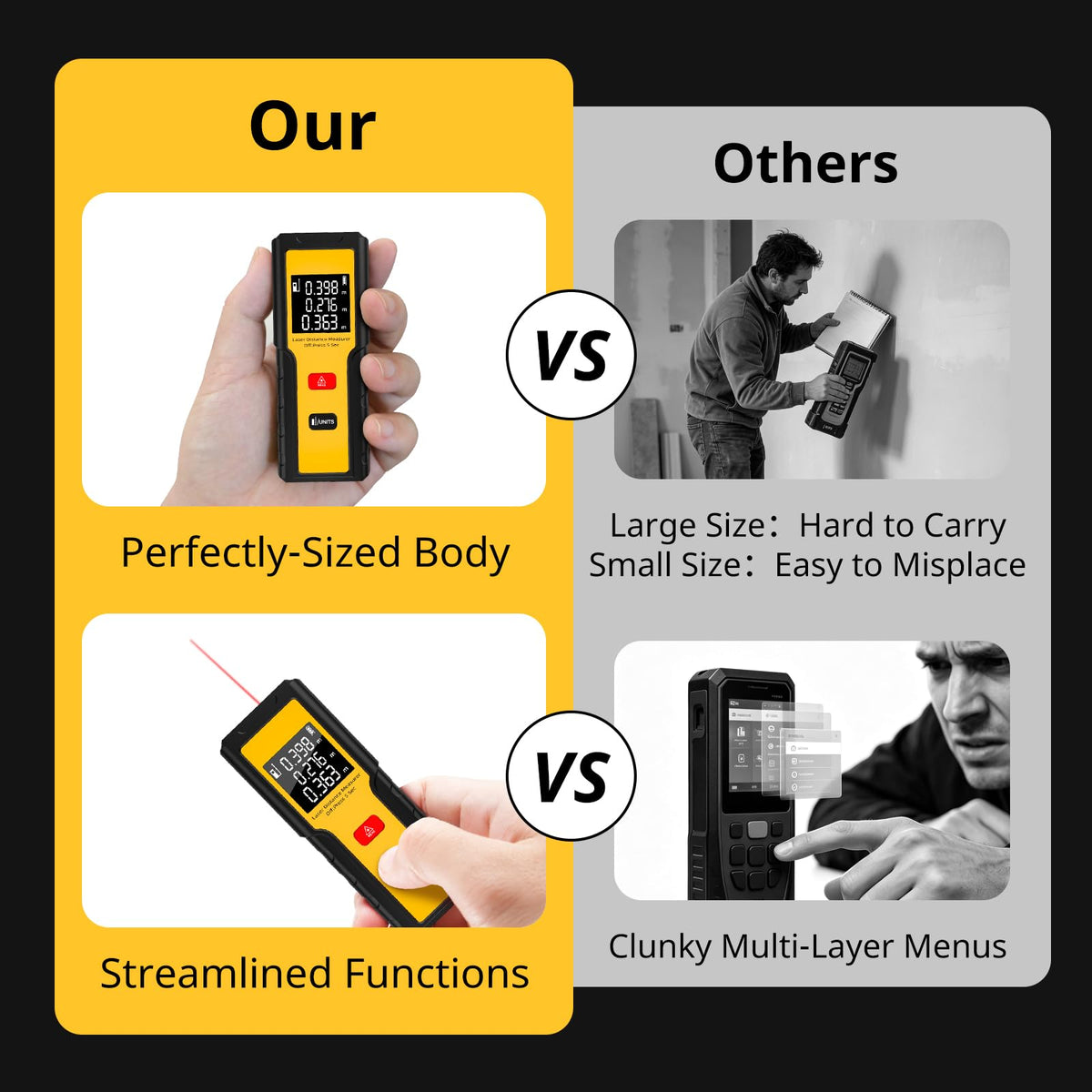 BIRDIEPULSE 165ft Laser Distance Meters, Packet-Size Laser Measuring Tool