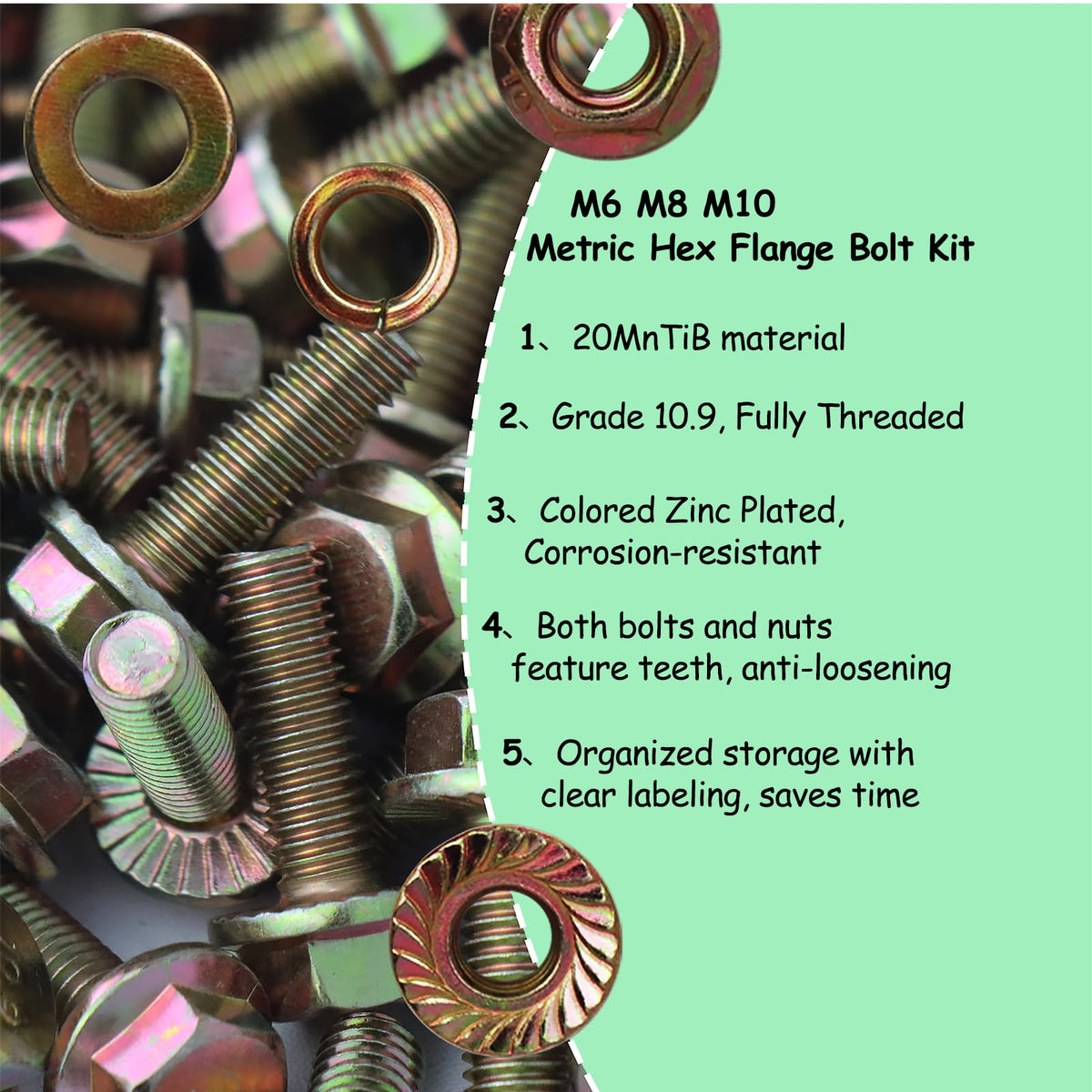 JVSRM 404Pcs Class 10.9 Metric Flange Bolts Kit - M6 M8 M10 (12-30mm)