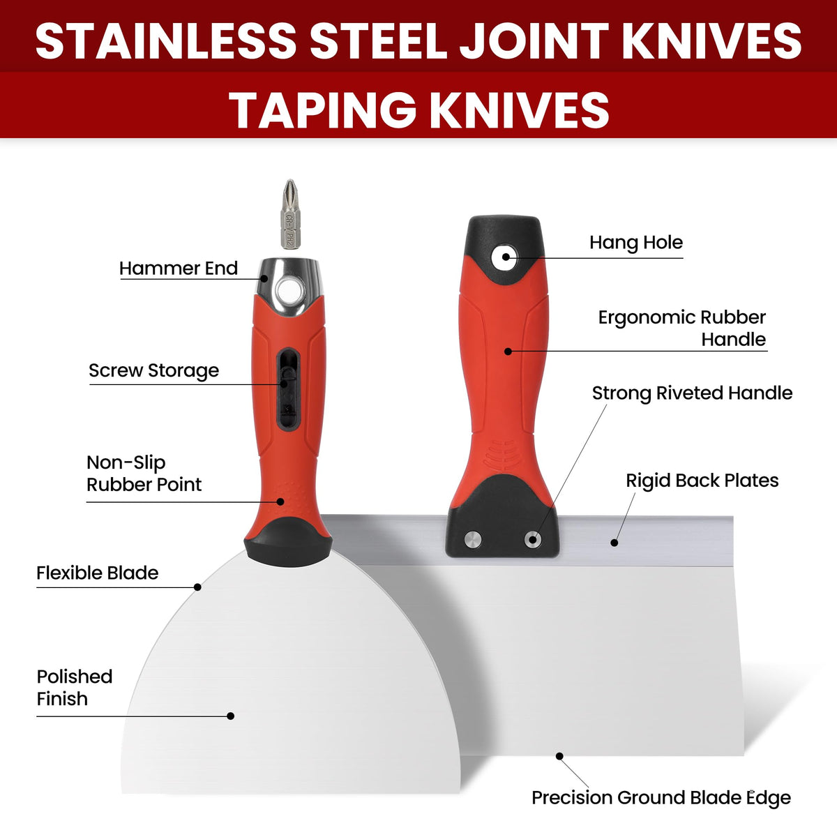 SUMED Drywall Tool Kit Putty Knife Set, 8PCS