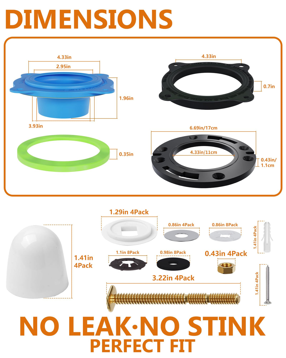 Elastic Wax Ring Toilet Flange Repair Kit for 3" & 4" Pipes, Universal Fit
