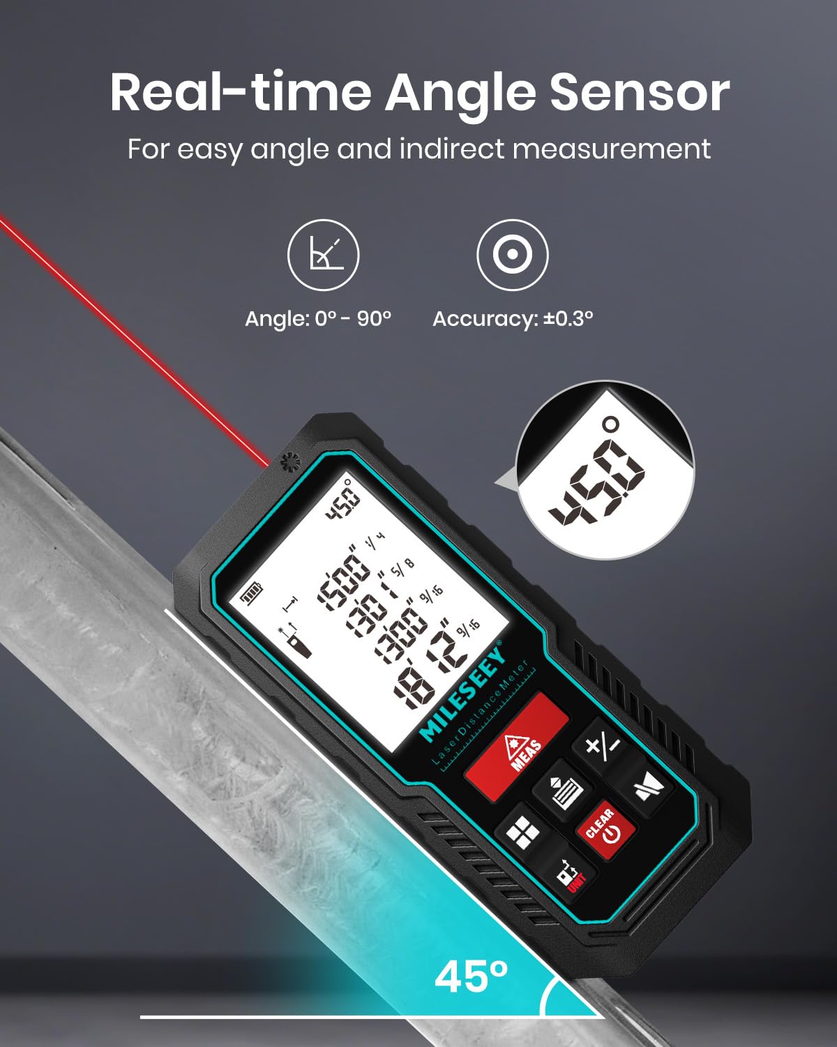 MILESEEY Laser Measure, 229ft Laser Measuring Tool with Angle Sensor