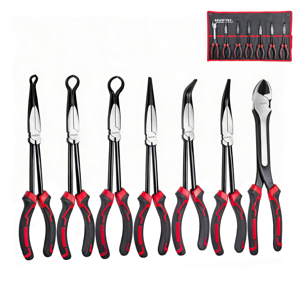 Alwalkee 7-Piece 11" Long Reach Needle Nose Pliers Set
