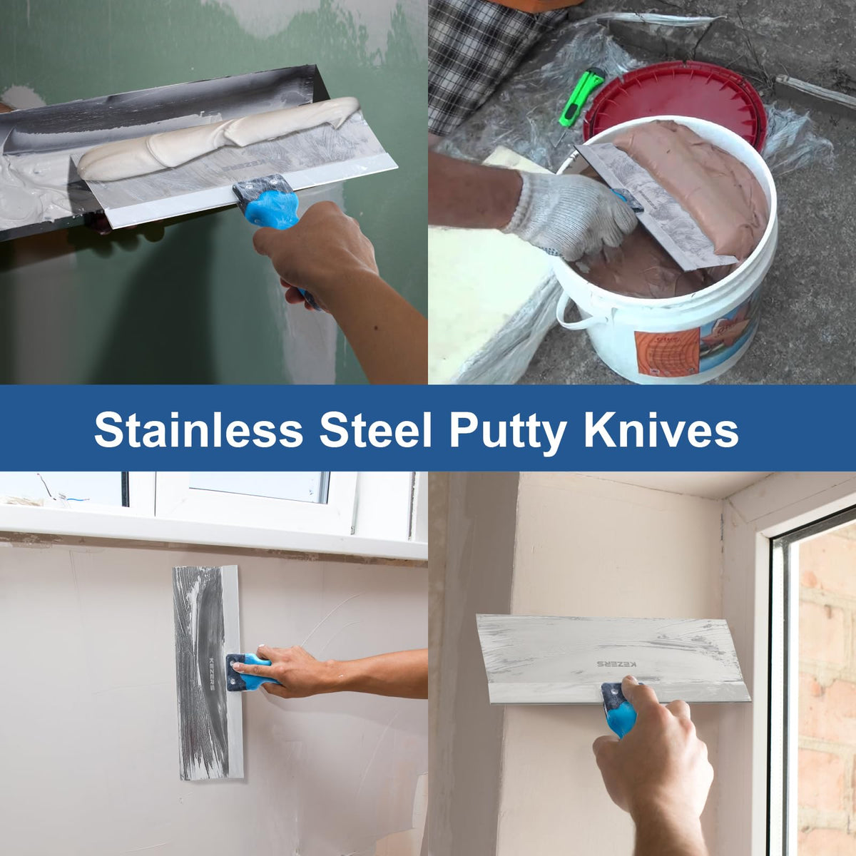 KEZERS Stainless Steel Drywall Finishing Hand Tool Kit with 12” Mud Pan