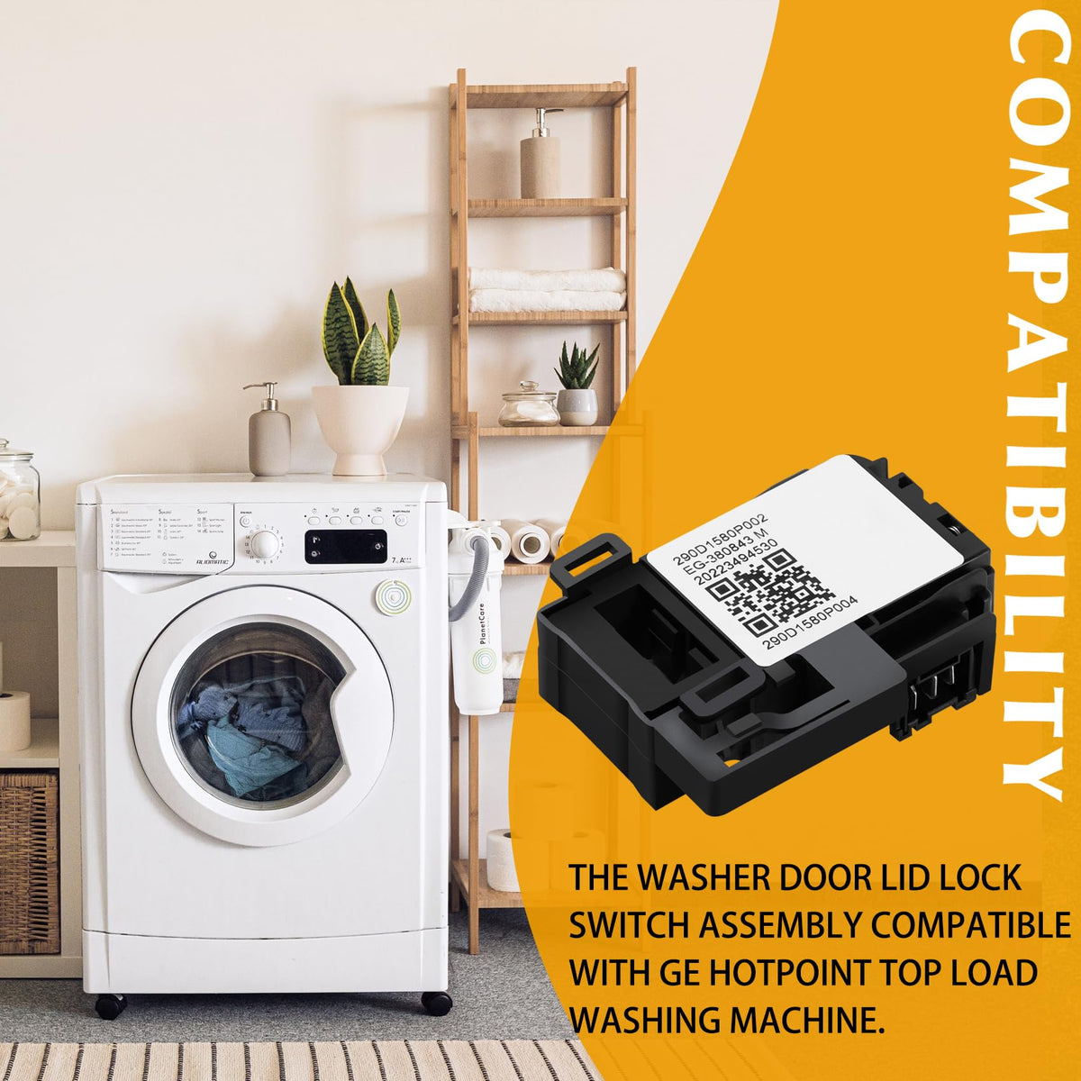 WH01X27954 Washer Lid Lock Switch Part 290D1580P004 290D1580P001 290D1580P002 EG-380843M WH01X26114 WH01X24114 Compatible with GE Hotpoint Top Load Washing Machine Door Lock Assembly Replacement