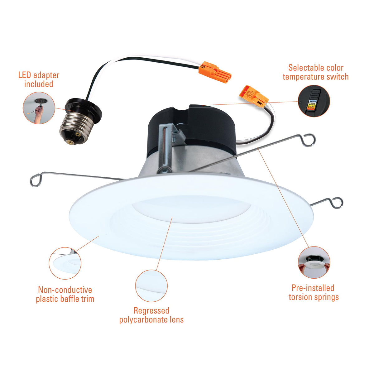 HALO LT 5/6 inch LED recessed Can Light Trim, 5 CCT, Dimmable, 750lm 6PK