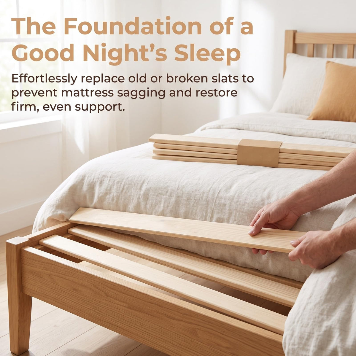 Gogogmee 5pcs Wooden Bed Slats Replacement for Queen Size Bed Frame Reinforces Mattress Support with Thick Solid Wood Smooth Finish Distributes Weight Evenly 44.5x5x0.9cm