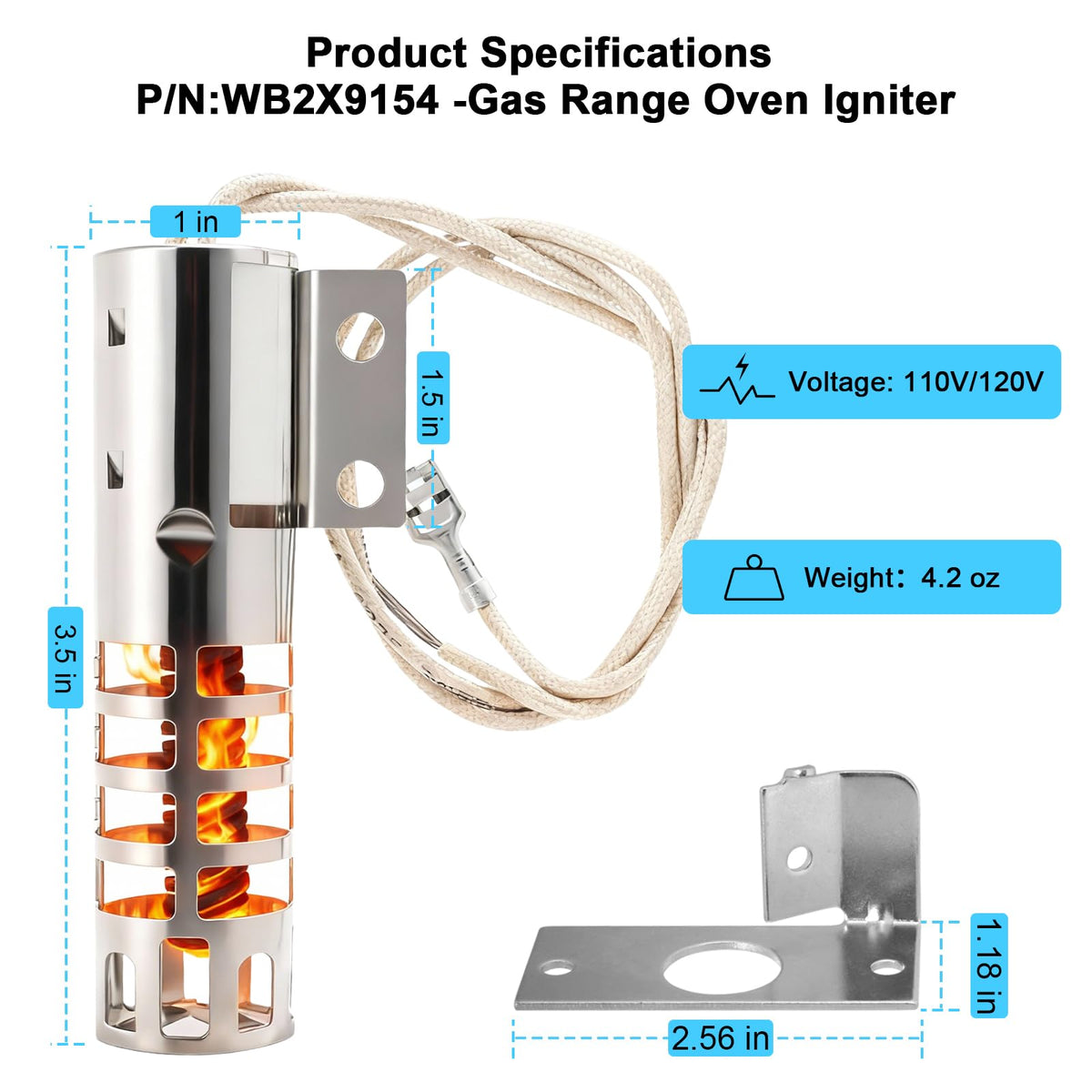 WB2X9154 Oven Igniter Compatible with GE Round Gas Range Igniter Replacement Parts WB13K10027 WB13K3 PS243425 AP2014008