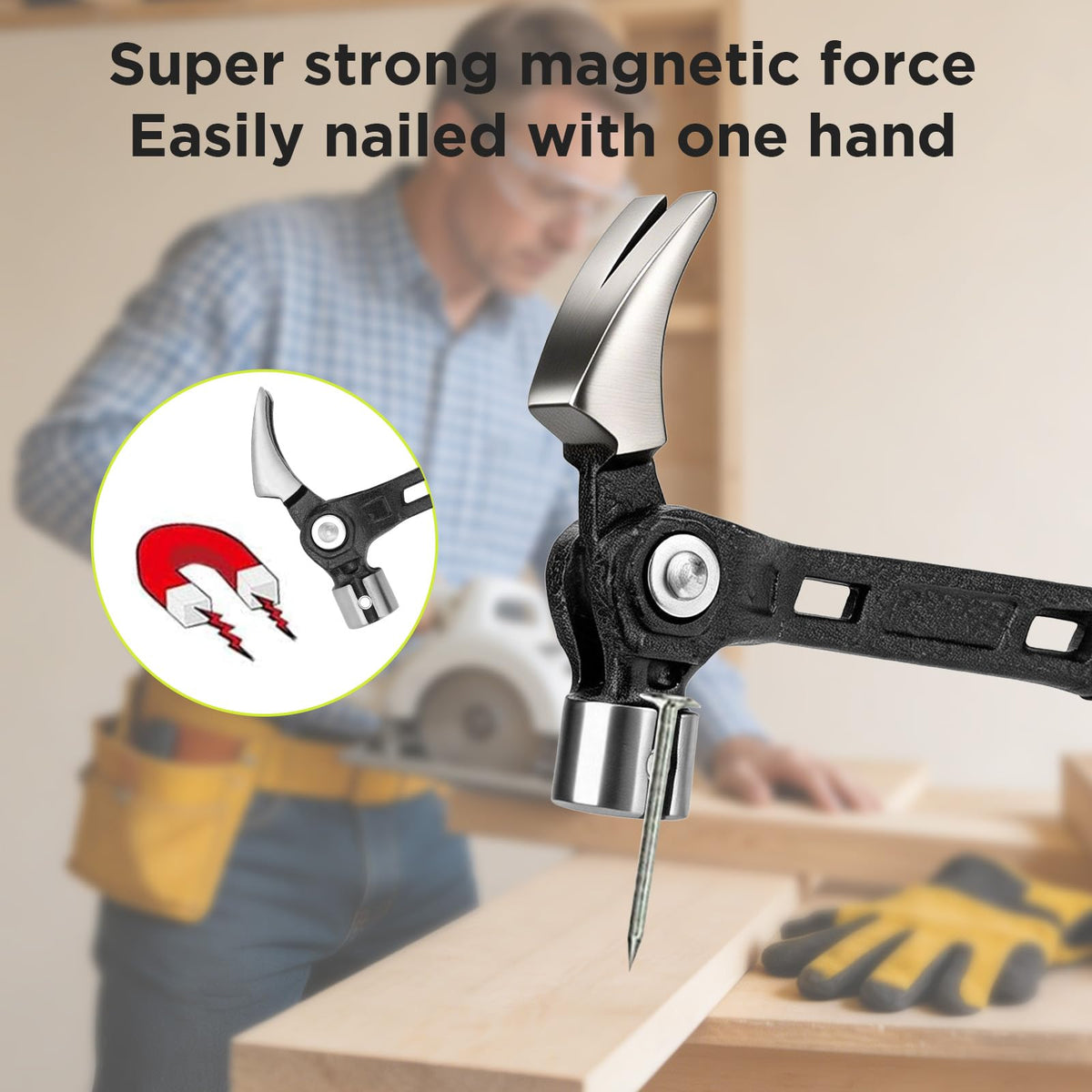 Claw Hammer with Magnetic Nail Starter, Shock-Absorbing Grip