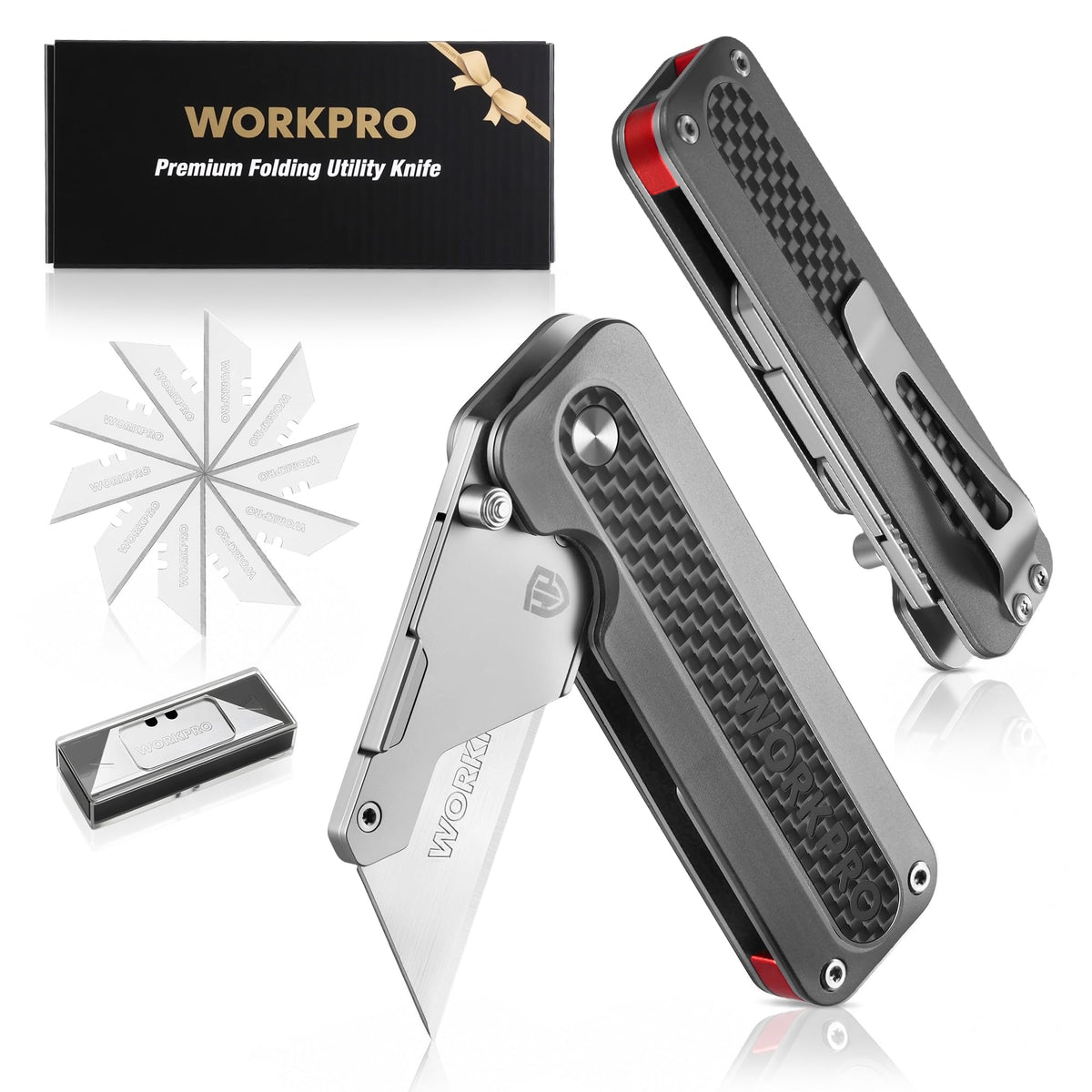 WORKPRO Utility Knife, CNC Unibody, Aluminium Handle Carbon Fiber Inlay