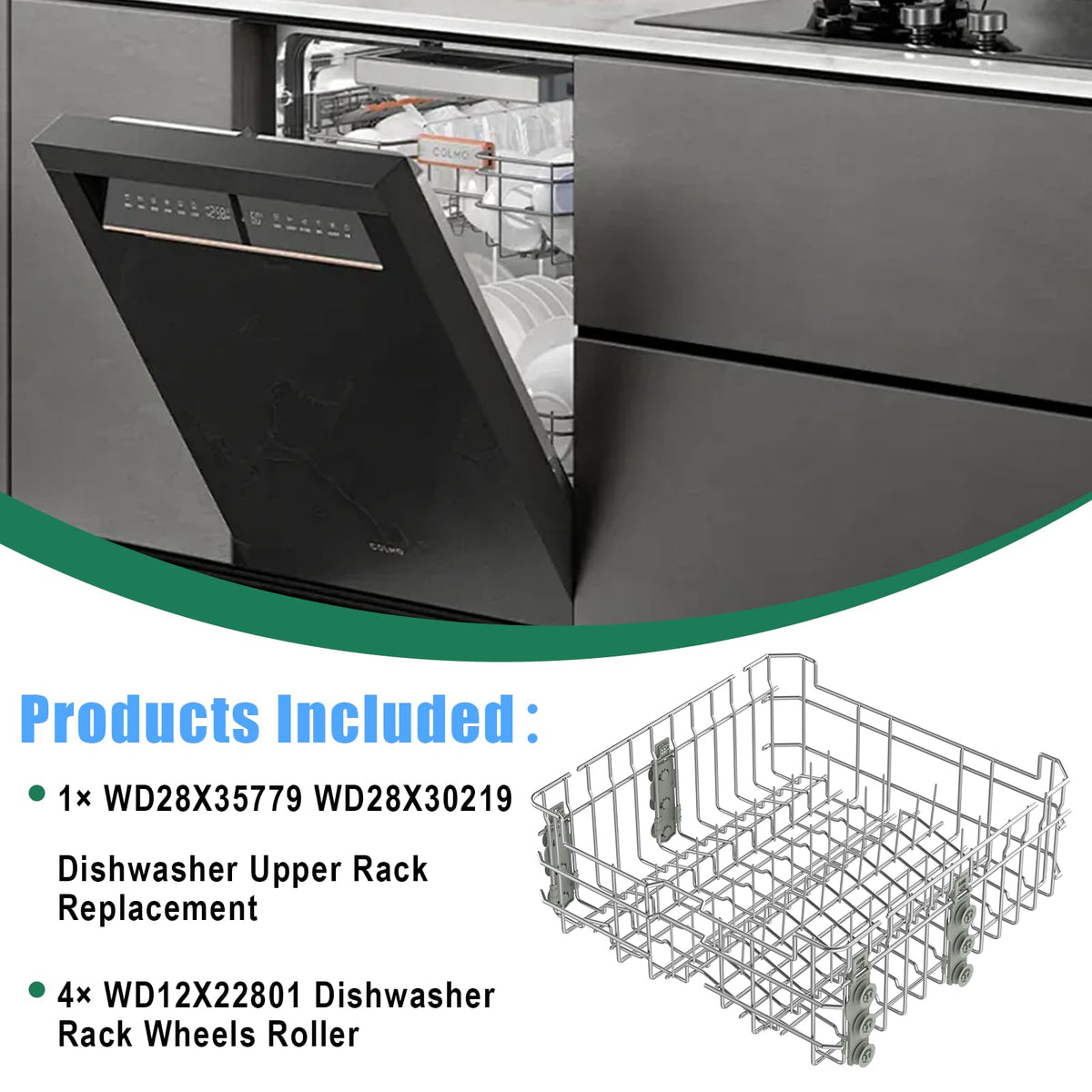 Upgraded WD28X30219 WD28X35779 Dishwasher Upper Rack Replacement Compatible with GE Dishwasher Rack Parts Hotpoint Models ADT521PGF0BS ADT521PGF0WS with WD12X22801 Wheels