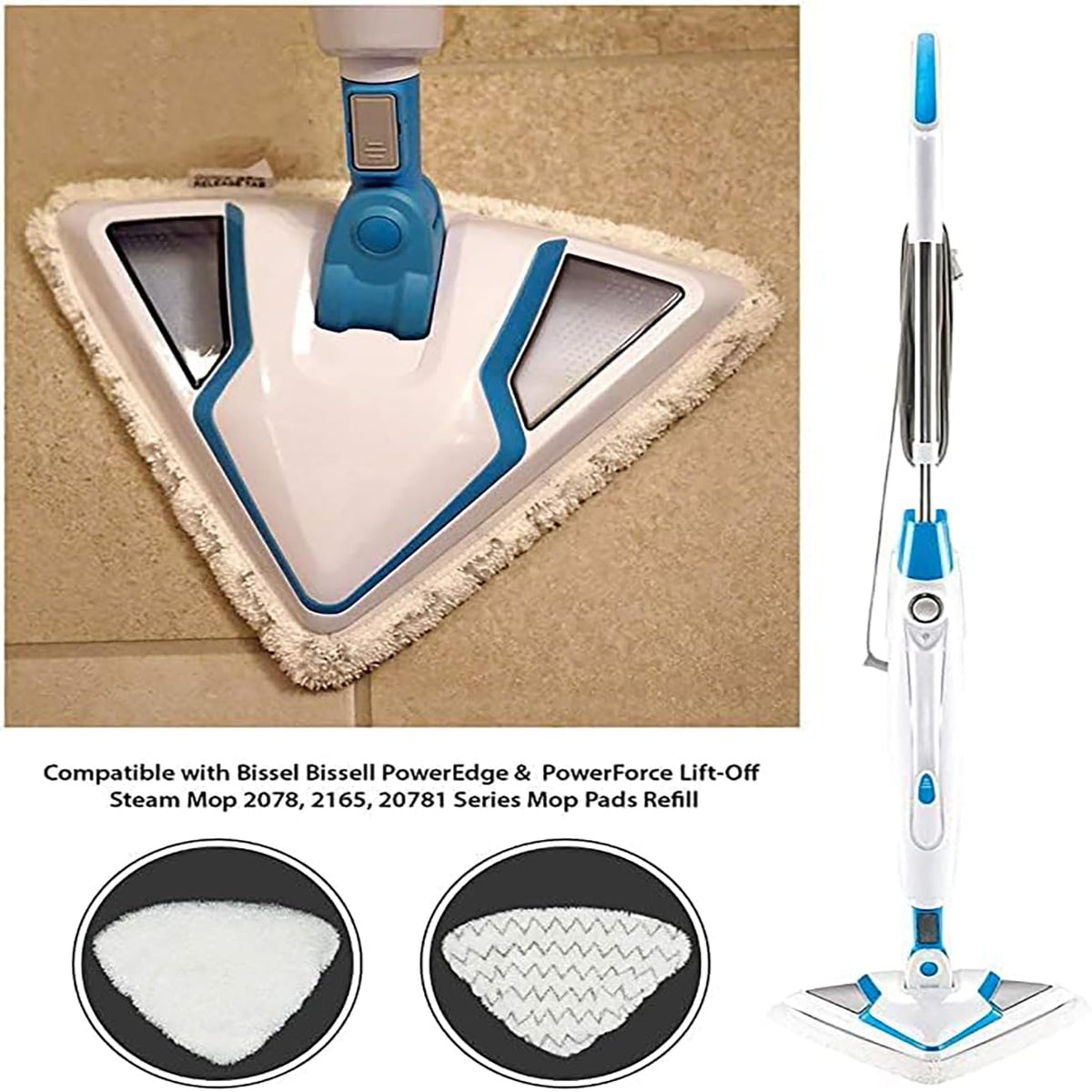 Steam Mop Pads for Bissell Poweredge Lift-Off Powerforce Washable Triangle Steam Replacement Pads 2078 2165 20781 1544Z Reusable (3 Soft + 3 Scrubby)