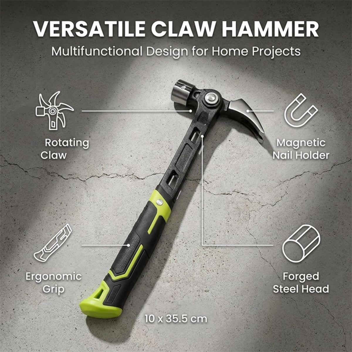 Adjustable Framing Hammer Claw Nail Puller with Magnetic Nail Holder，1PC