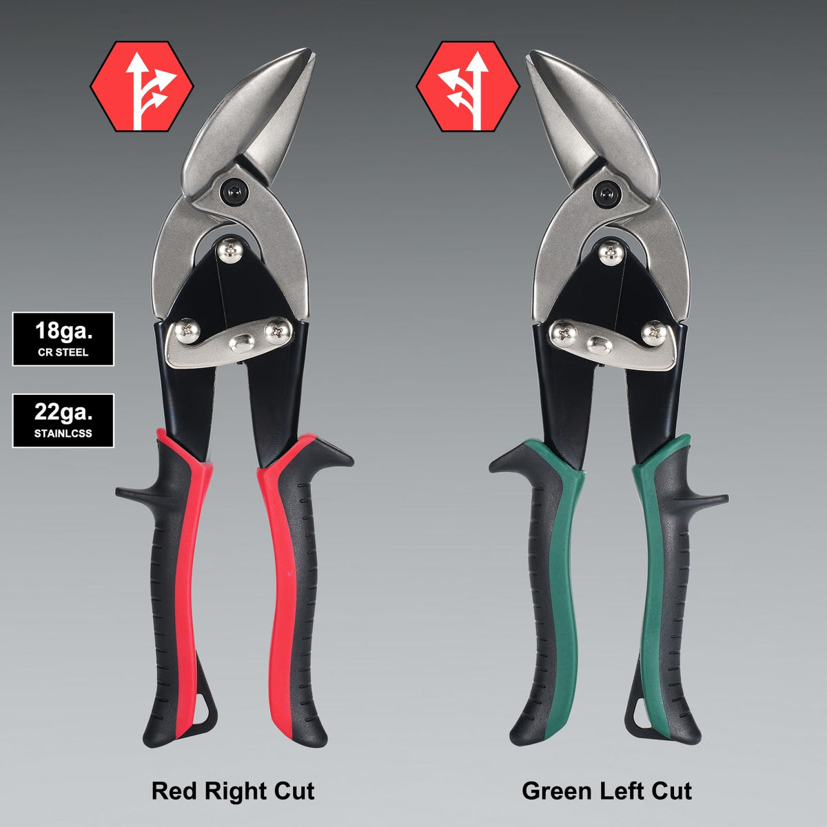 Dekeliy Aviation Tin Snips Set, Straight Heavy Duty Left and Right Tin Cutting Shears, 2 Piece Metal Cutters With Comfort Grips and Safety Latch