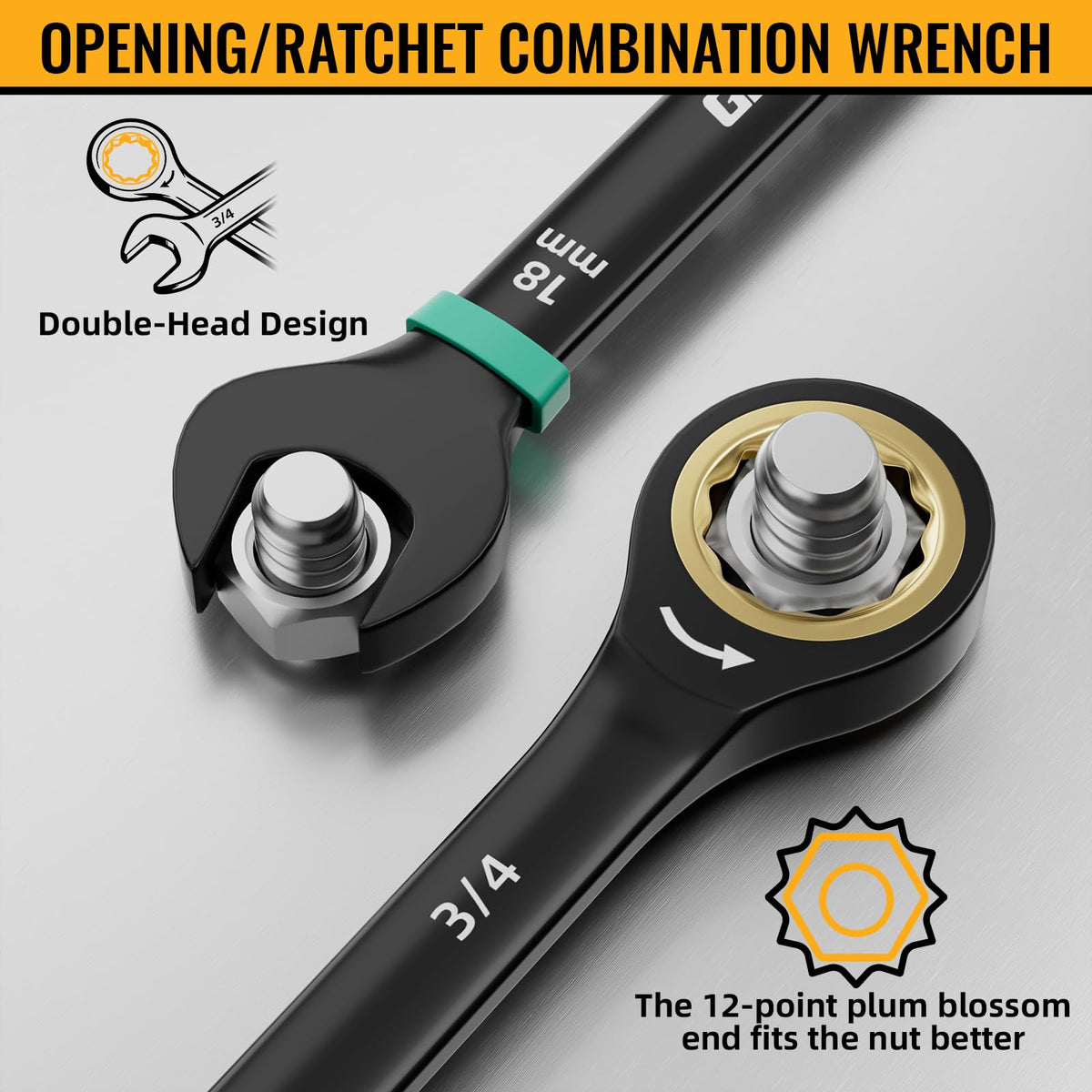 GRENPRO 23PCS Ratcheting Combination Wrench Set SAE & Metric Open End Tools