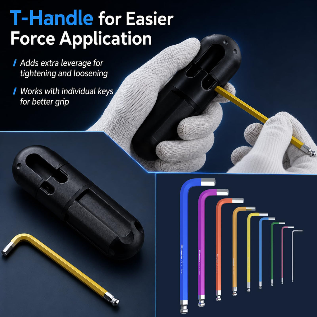 Kimapeso 27 PCS Allen Key Set Torx SAE Metric Allen Wrenches Set Long Arm Ball End Hex Key Wrench Sets with T-Handle L-Hex Key Set Metric 1.5 to 10mm SAE 1/16 to 3/8″ Torx T10 to T50