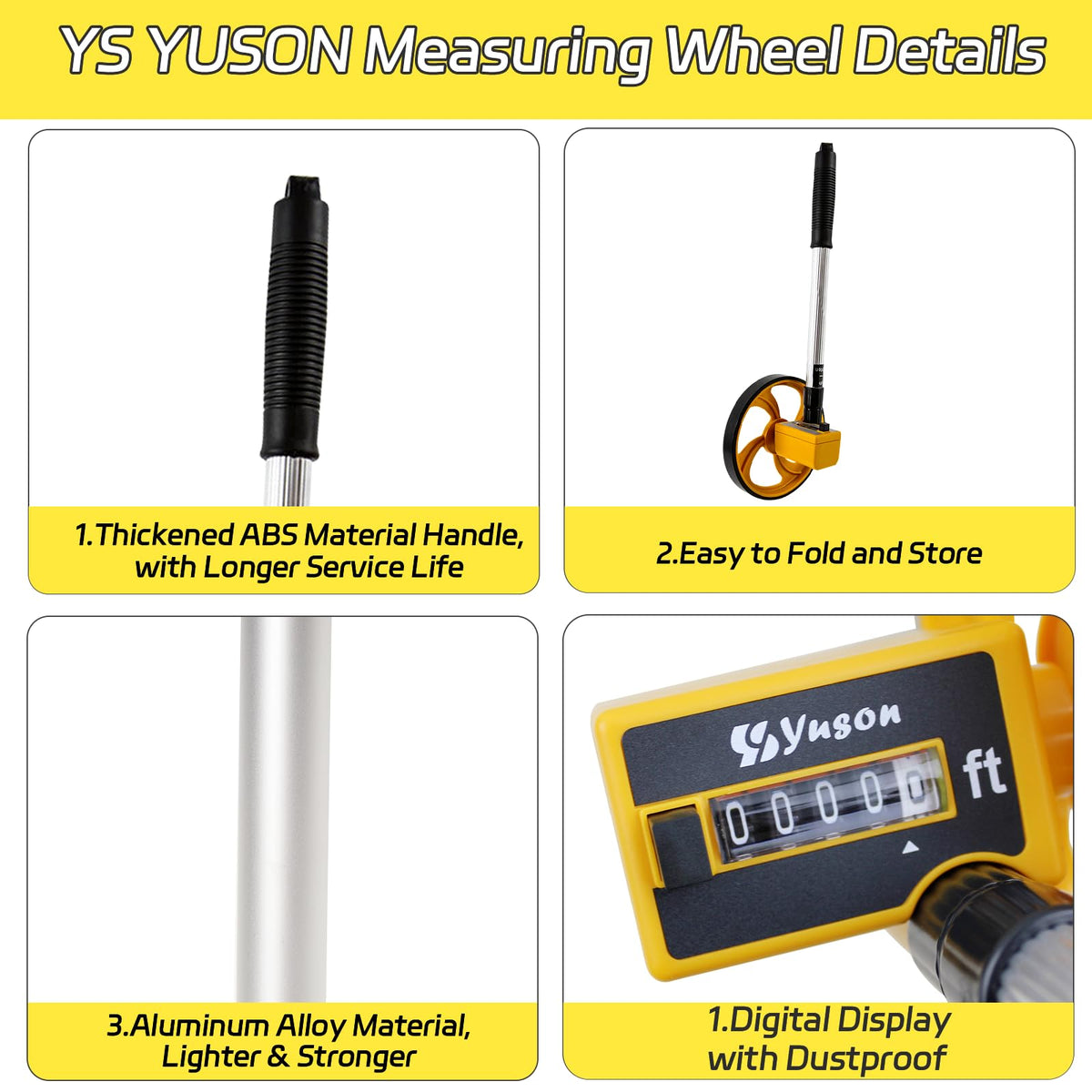 YS YUSON 6 Inch Measuring Wheel in Feet with Canvas Bag - Telescopic Folding Distance Roller Up to 10,000Ft, ±0.3% High Accuracy, Mechanical One-Key Reset for Construction, Landscaping & Surveying