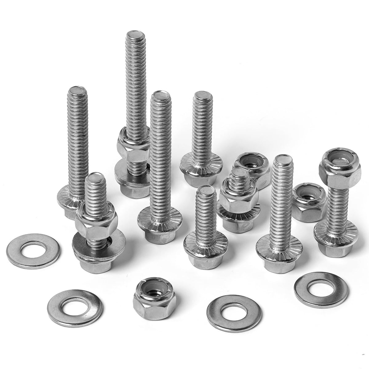1/4-20 Flange Hex Bolts Assortment with Nylon Lock Nuts, Flat Washers