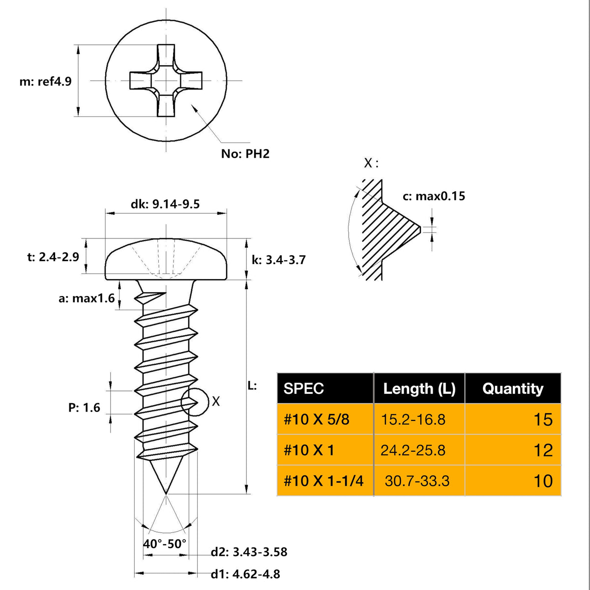 EEEEE Self Tapping Screws Assortment Set 552pcs, Assorted Screws SAE #4#6#8#10#12 304 Stainless Steel Sheet Metal Screws Kit Phillips Drive Wood Screw Assortment (SAE Pan Head 552pcs)