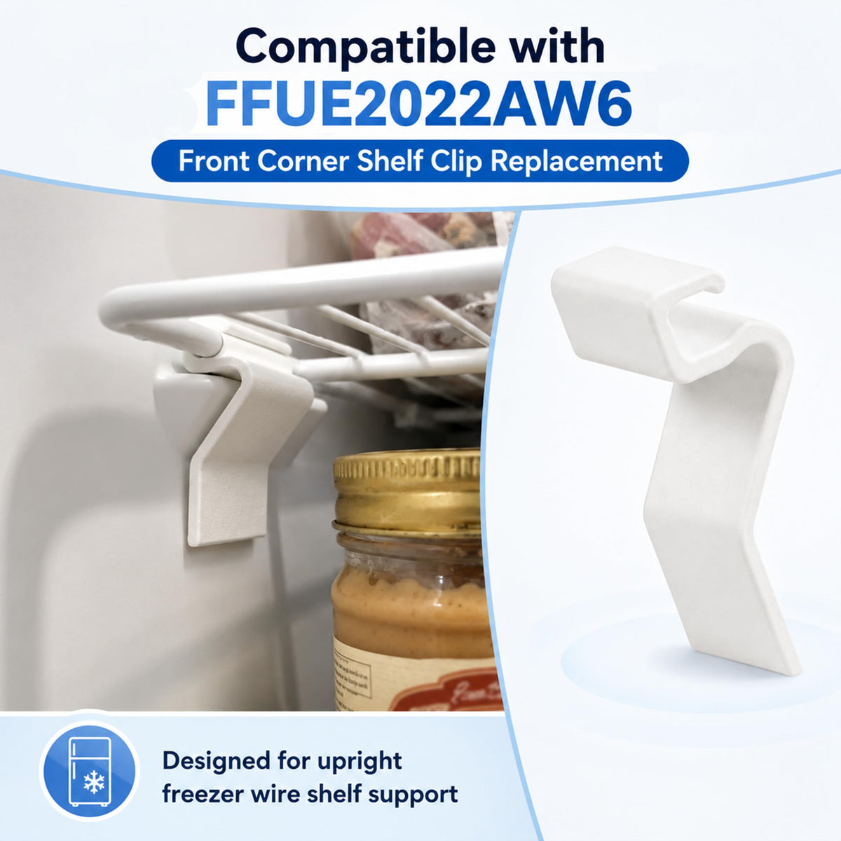Freezer Wire Shelf Support Bracket Compatible with Frigidaire FFUE2022AW6 Upright Freezer Shelf Repair System 4-Pack Replacement Kit, Plastic Wire Shelf Corner Support Clip