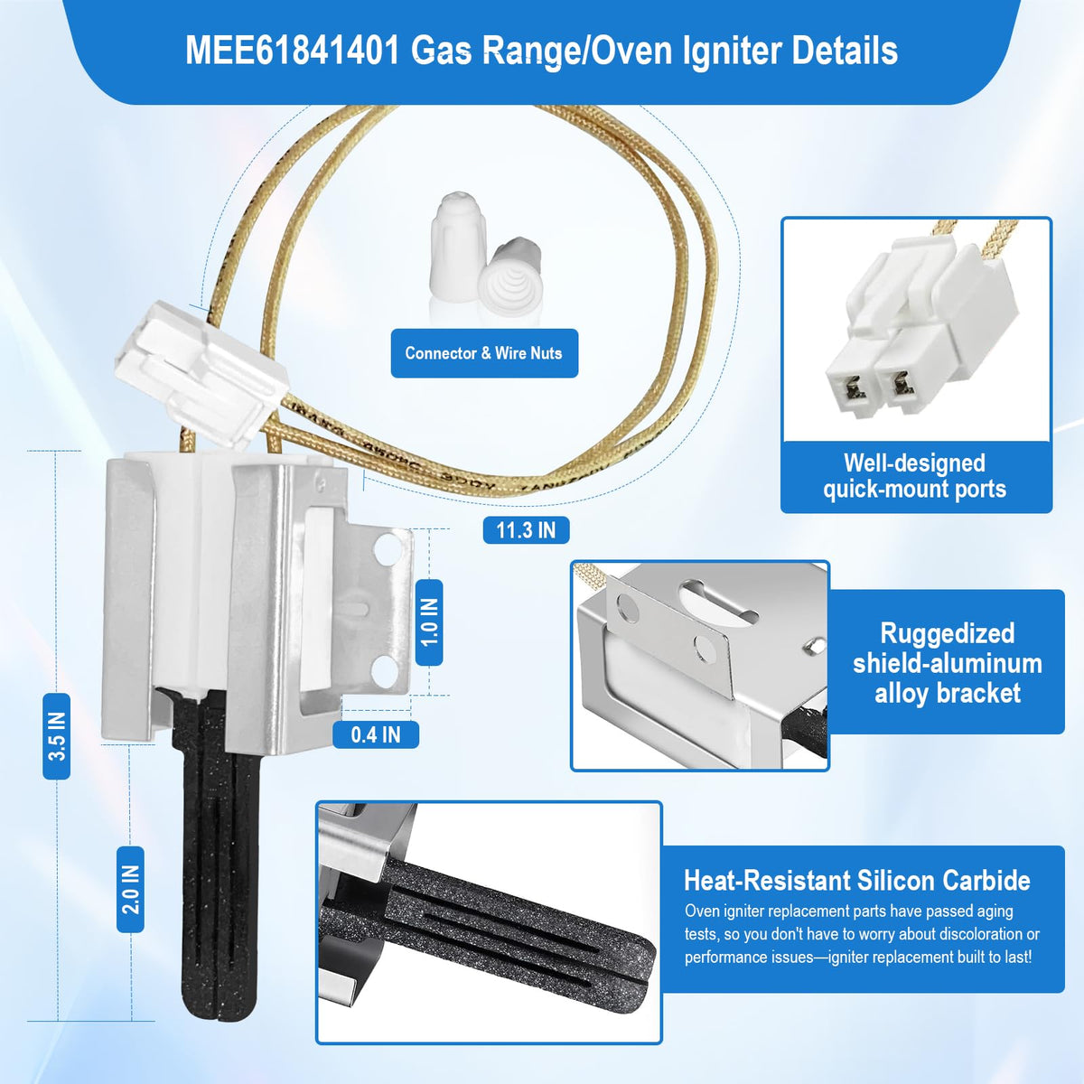Upgrade MEE61841401 Gas Range Oven Igniter, for LG Oven Igniter Replacement(LRG, LSS, LDG, LSG, LTG), for LG Gas Ranges Igniter, Replaces MEE61841403 MEE63084901 Oven Igniter for Gas Stove.