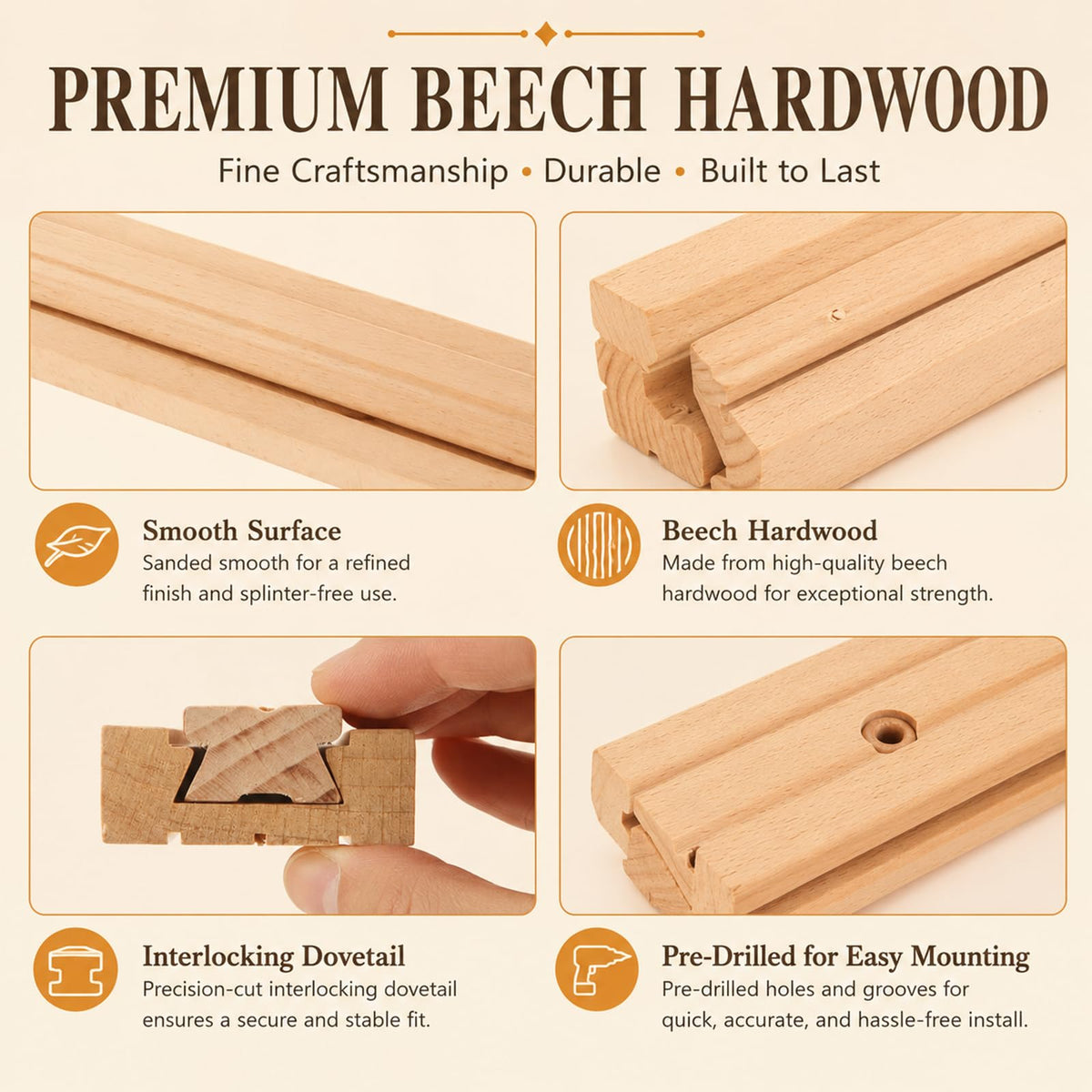 CYEAH 6 Pcs Wood Drawer Slides, 17 inch Wooden Drawer Slides, Wooden Undermount Drawer Slide Classic Guide Center Mount Track, Drawer Glide Rails Replacement Part