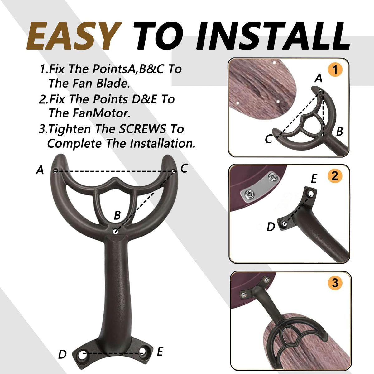 5 Pcs 52’’Ceiling Fan Blades Arms Replacement,Ceiling Fan Blades Arms Replacement Parts Mounting Bracket Kit for Replacing The Worn Fan Blades,Keep The Balance and Good Performance