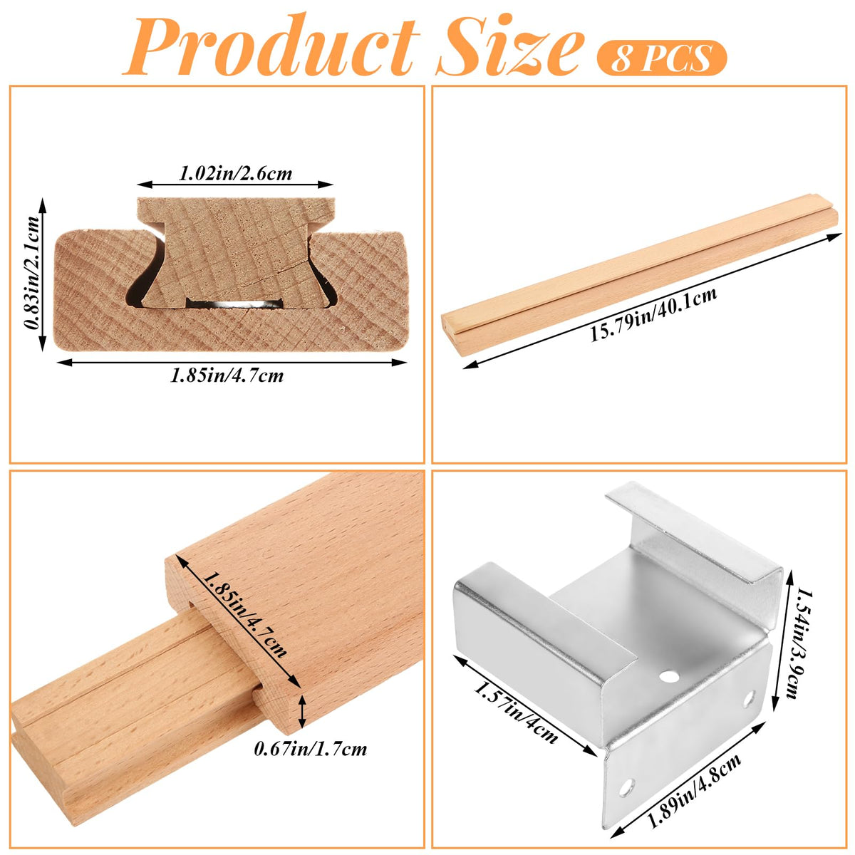 MUXHEL 8 Pcs 16 Inch Wood Drawer Slides Bottom Mount, Classic Wood Center Guide Track with Metal Slide Glides, Wax Coated Wooden Drawer Glides for Drawer Slides Replacement