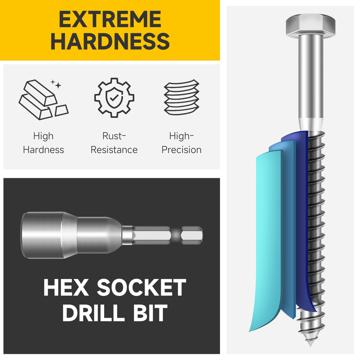 Mywish 5/16 Hex Head Lag Screws Assortment Kit, 74Pcs Heavy Duty Lag Bolts with Washers, 304 Stainless Steel Bolts 18-8 7-Size Wood Screws for Outdoor, Bright Finish 5/16 Bolt
