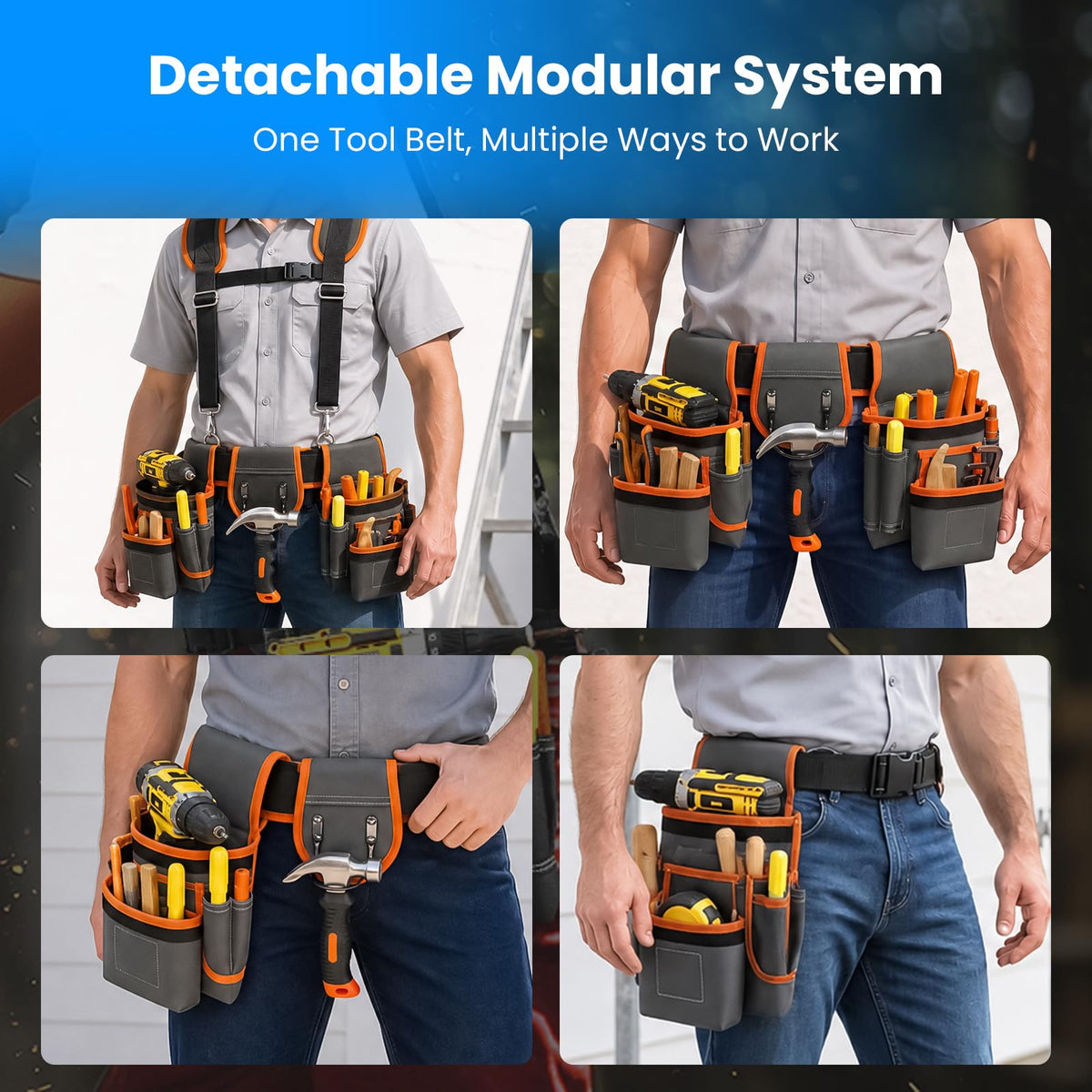 Tool Belt with Suspenders for Men, Professional Heavy Duty Tool Pouch