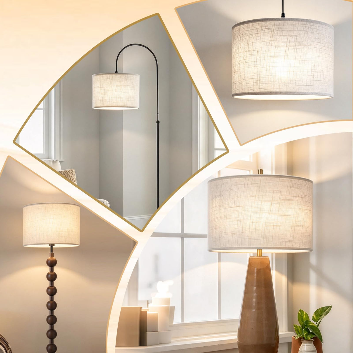 KOORLE Beige Large Drum Lamp Shade for Floor Lamp, 16" Top x 16" Bottom x 11" High, Natural Linen Replacement Lampshade, Table Lamp & Bedside Lamp, 1.65" Spider Fitter, Easy to Assemble