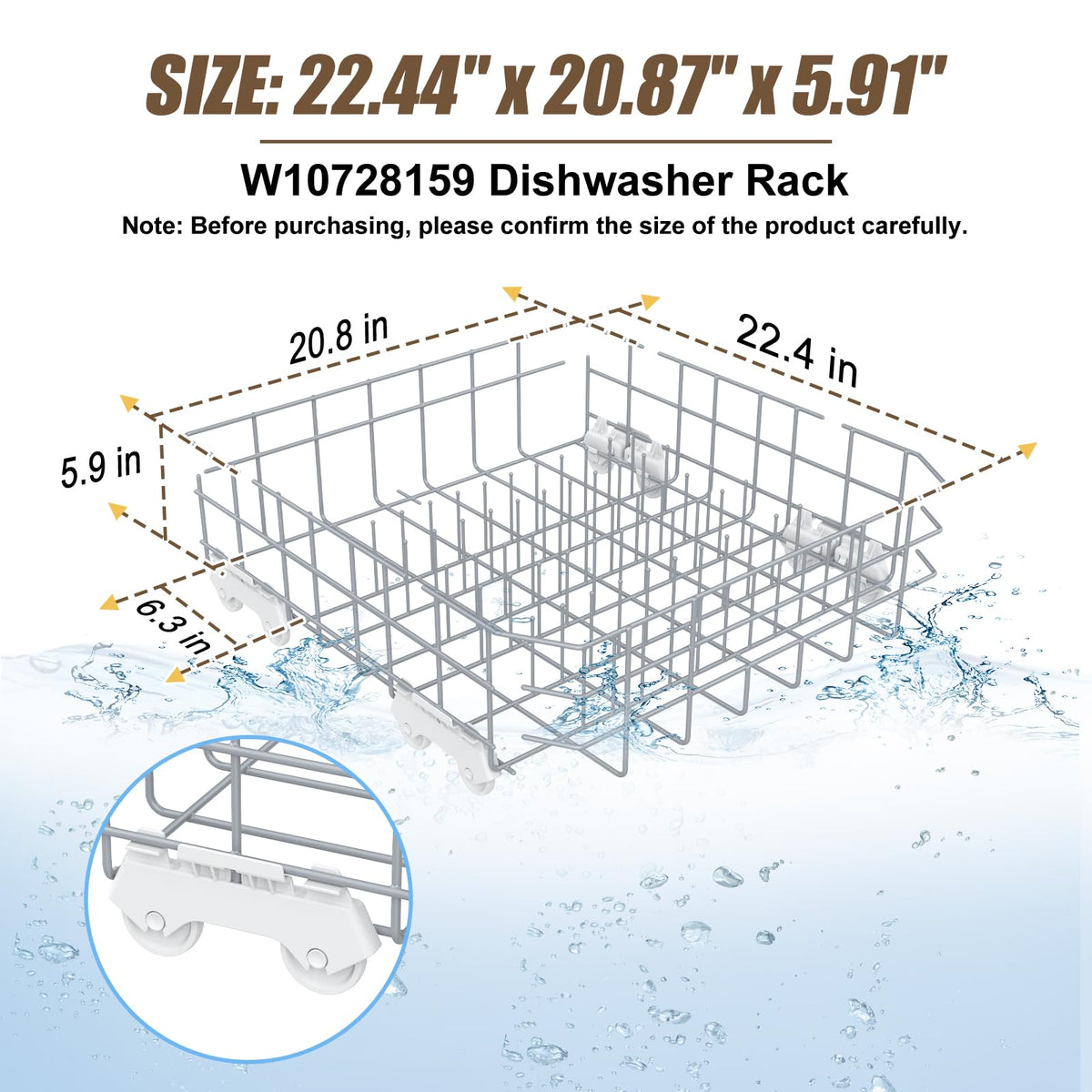 UPGRADED W10728159 W10525646 Dishwasher Lower Rack Replacement Compatible with Whirlpool Dishwasher Rack, Replace W10315890 W10078180 Kitchenaid Kenmore Elite Dishwasher Bottom Rack & WP3376961 wheels