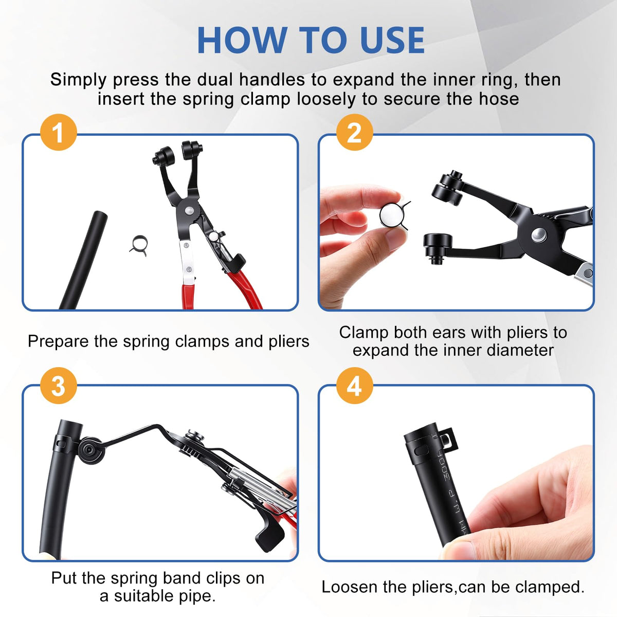 Tnisesm 370PCS 6-25mm Spring Band Hose Clamps Assortment kit with Hose Clamp Plier, Constant Tension Hose Clamps for Fuel Lines, Silicone Vacuum Hoses, Water Pipe, Low-Pressure Air Clips