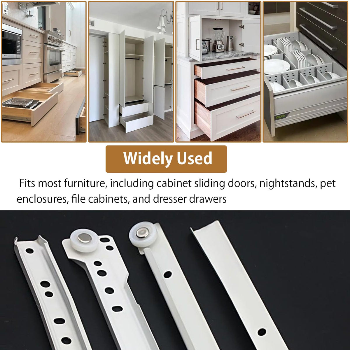 Hodyludy 22 Inch Soft Close Drawer Slides, 1 Pair Heavy Duty Side/Bottom Mount Drawer Glides for Cabinet, Dresser Drawers Replacement, White