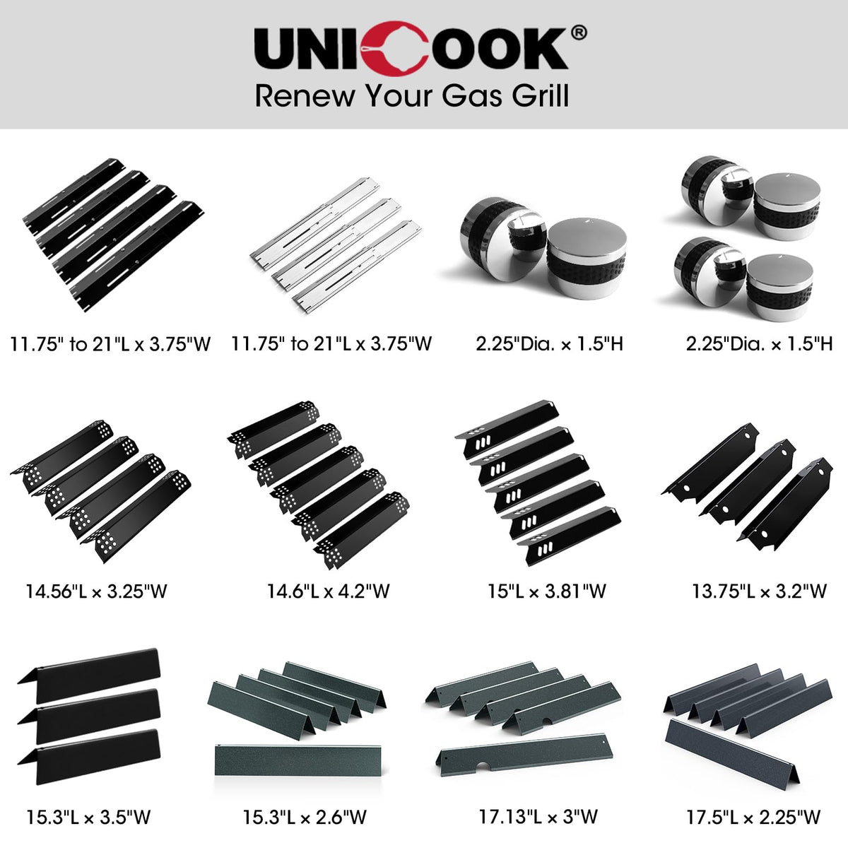 Unicook 5 Pack Adjustable Grill Heat Plates Burner Covers, 11.75-21 in L