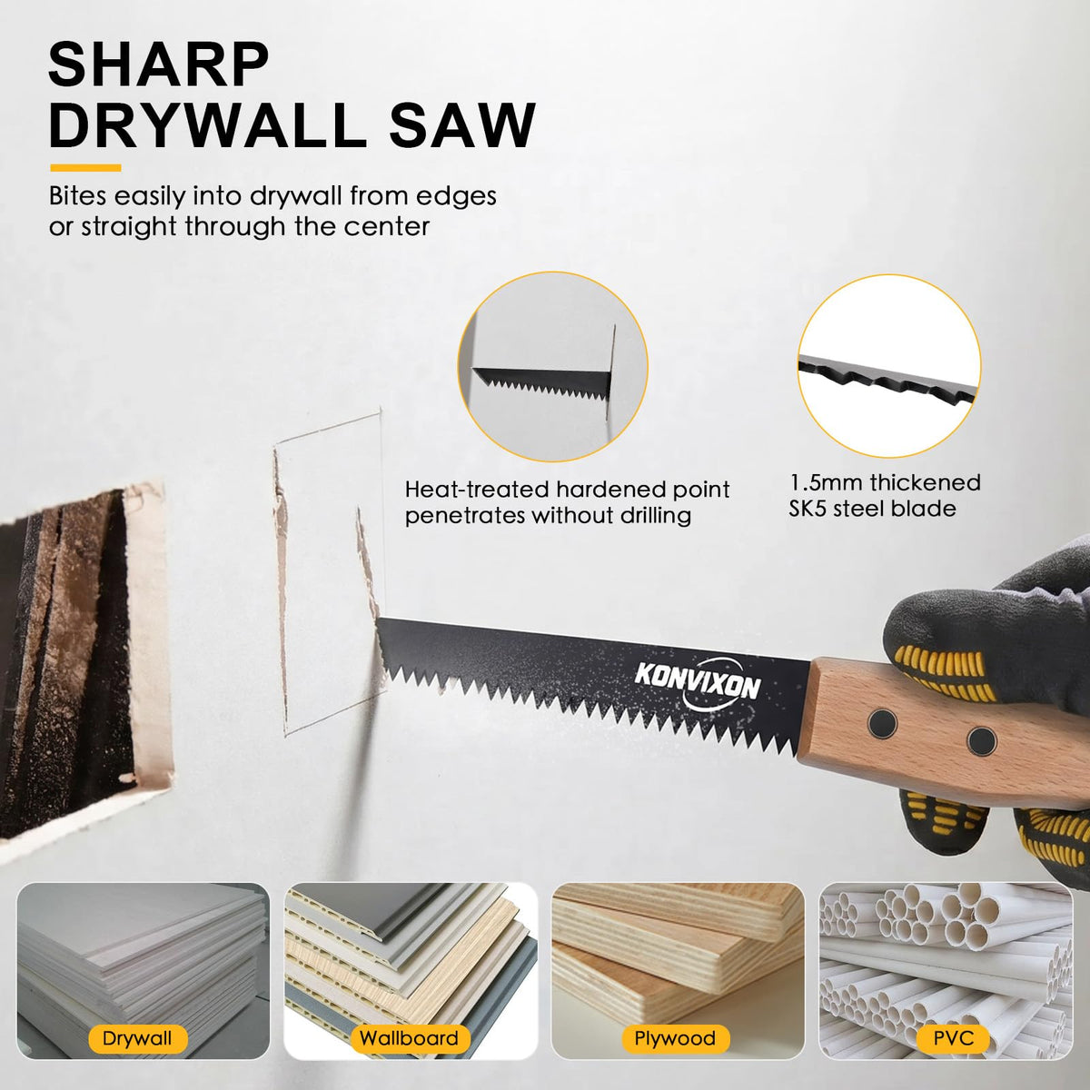 Konvixon 5PCS Hand Saw Set, SK5 Steel Blade, Hardened Teeth, Teflon Coating