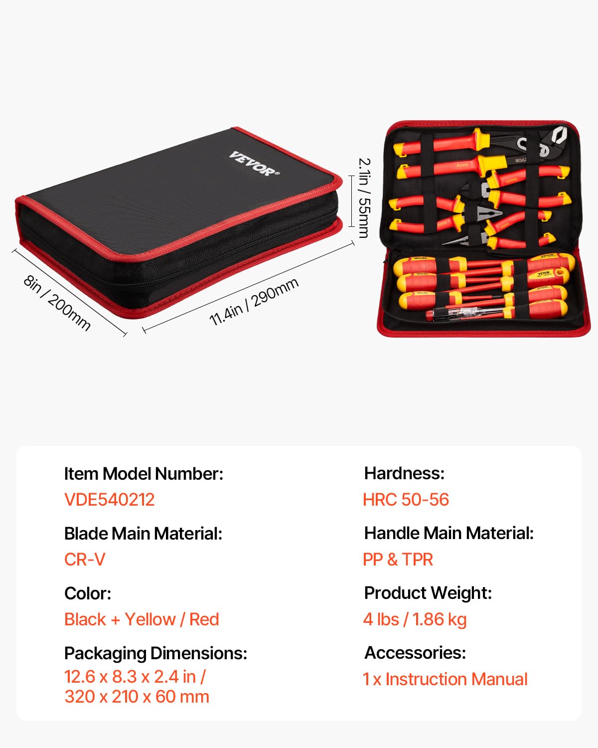 VEVOR Insulated Screwdriver Set, 1000 V Insulated Electrician Tool Set