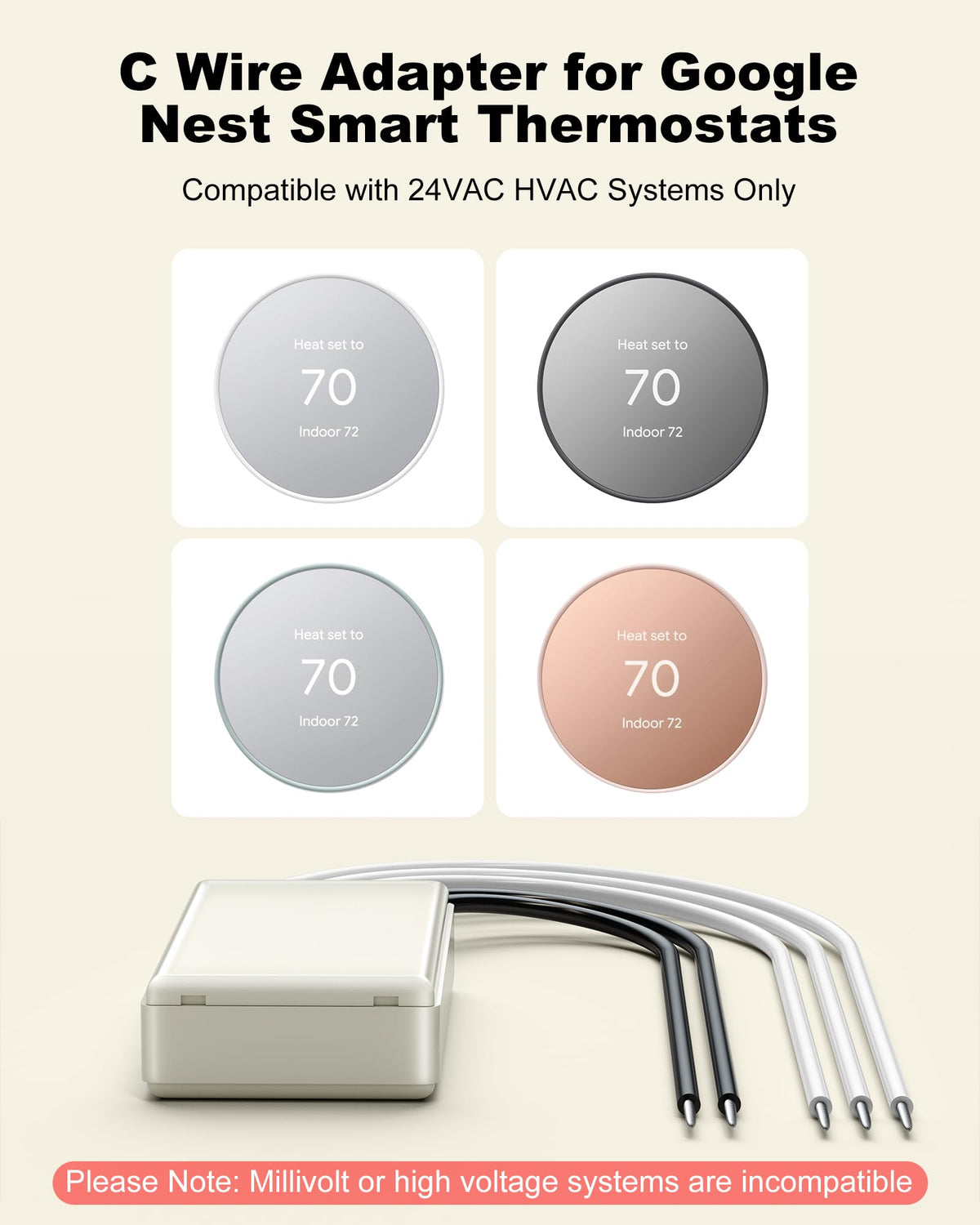 KWRNVO C Wire Adapter Compatible with Google Nest Thermostats
