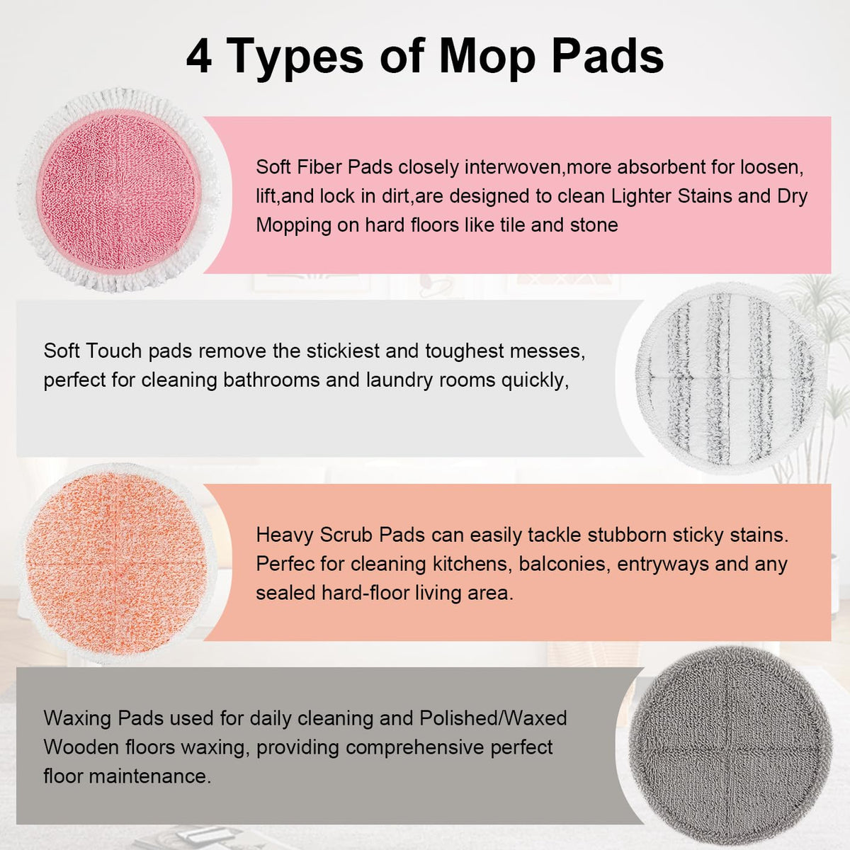 Spin Cordless Electric Mop Pads: 6.5/6.3/6 inch steam/Electric mop Pads Replacement for alfabot/teko/eous/vm6/devoac/kactor/redkey/gobot mop - Round Scrubber Pads for Floor Cleaning 8 Pack