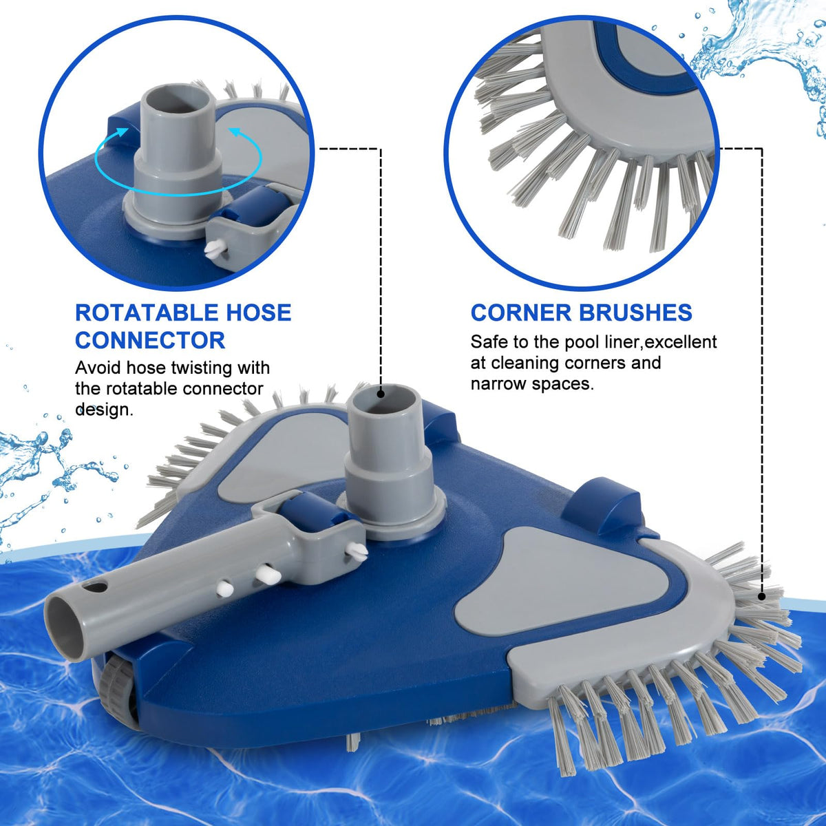 POOLAZA Weighted Pool Vacuum Head with Rotatable Hose Connector & Brushes