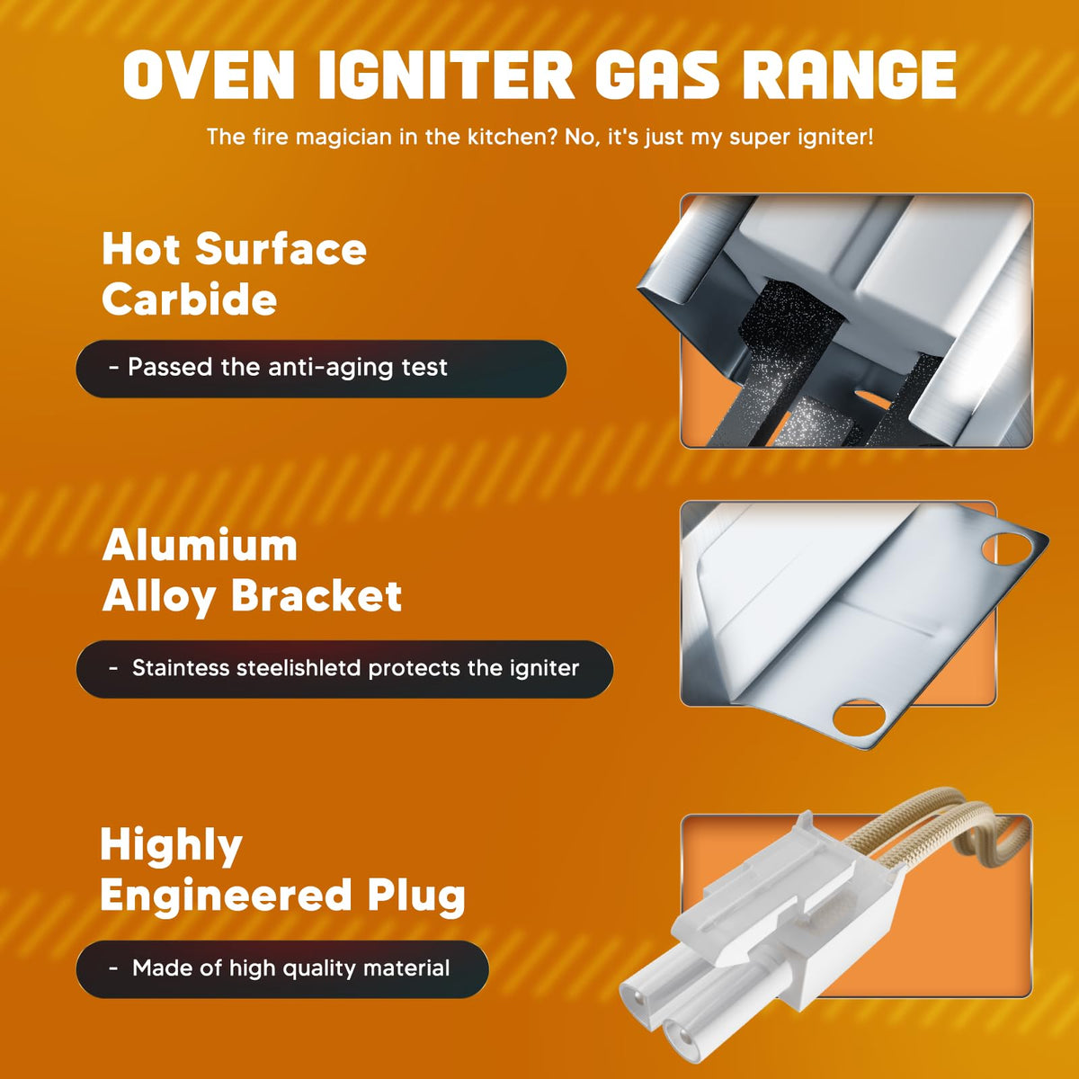 [Upgrades] 316489400 igniter, Fit for Frigi-daire gas oven igniter Ken-more placement 316428500, 316428501, 5304462661, 7316489400, 1197384, AP3963540, PS1528534, EAP1528534 Flat Style Igniter