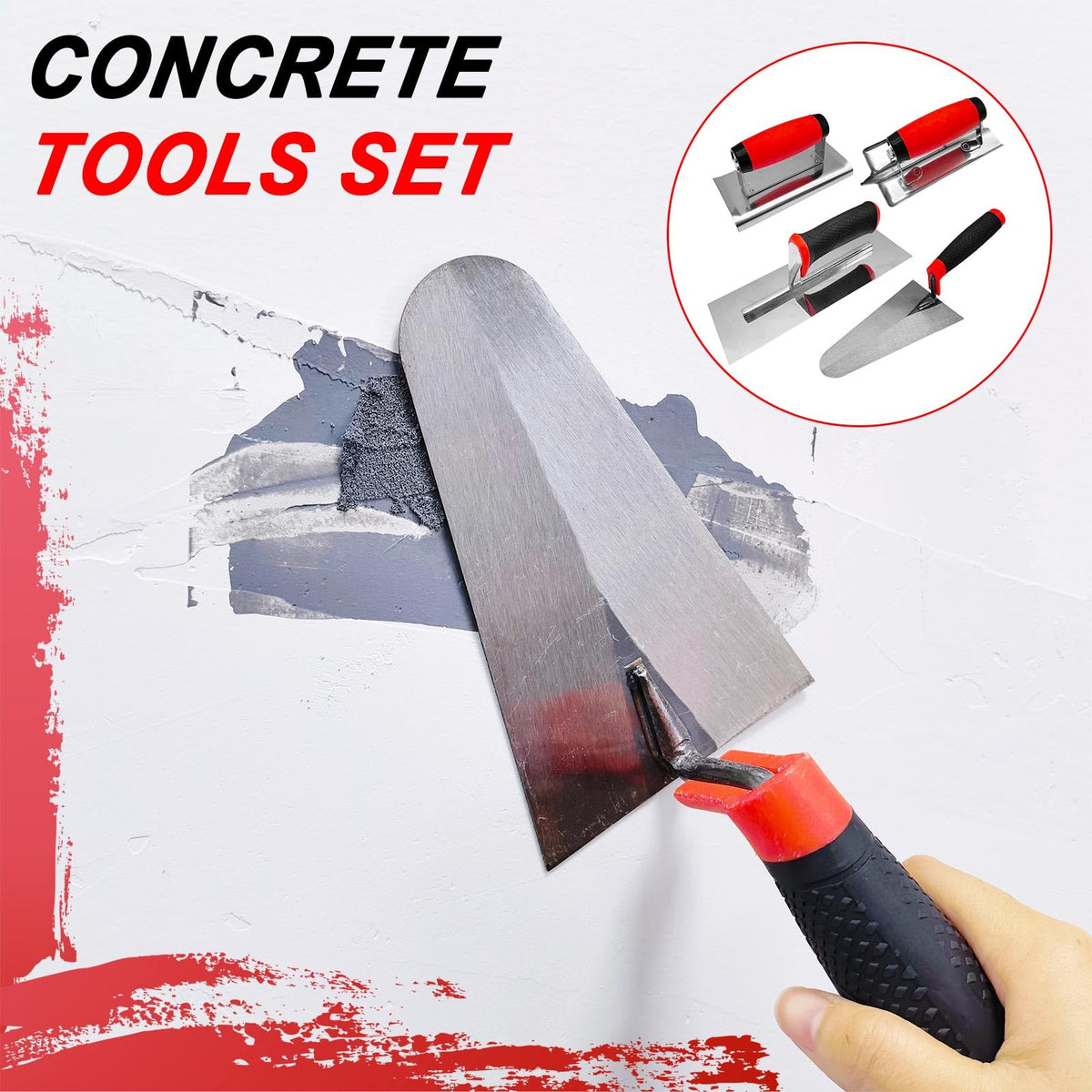 Hubaow 4 PCS Concrete Tool Set, Finishing & Gauging Trowel, Edger Groover