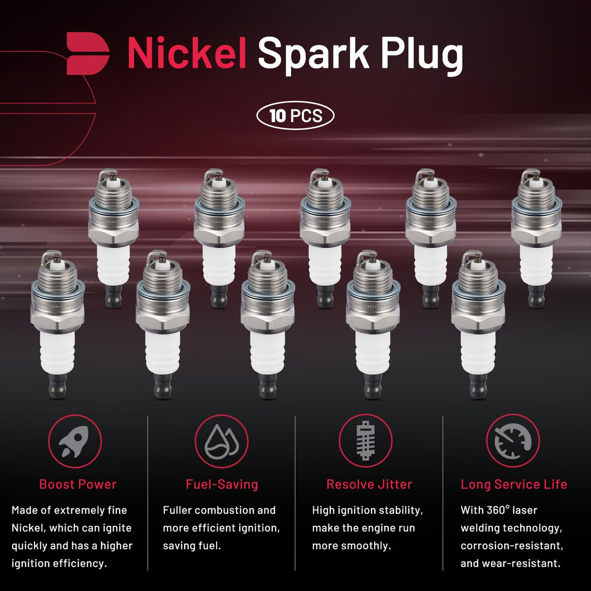 BDFHYK 5574 universal Spark Plugs Compatible with Universal engine for garden machines, lawn mowers, trimmers, etc. Replacement for BPMR8Y Set of 10