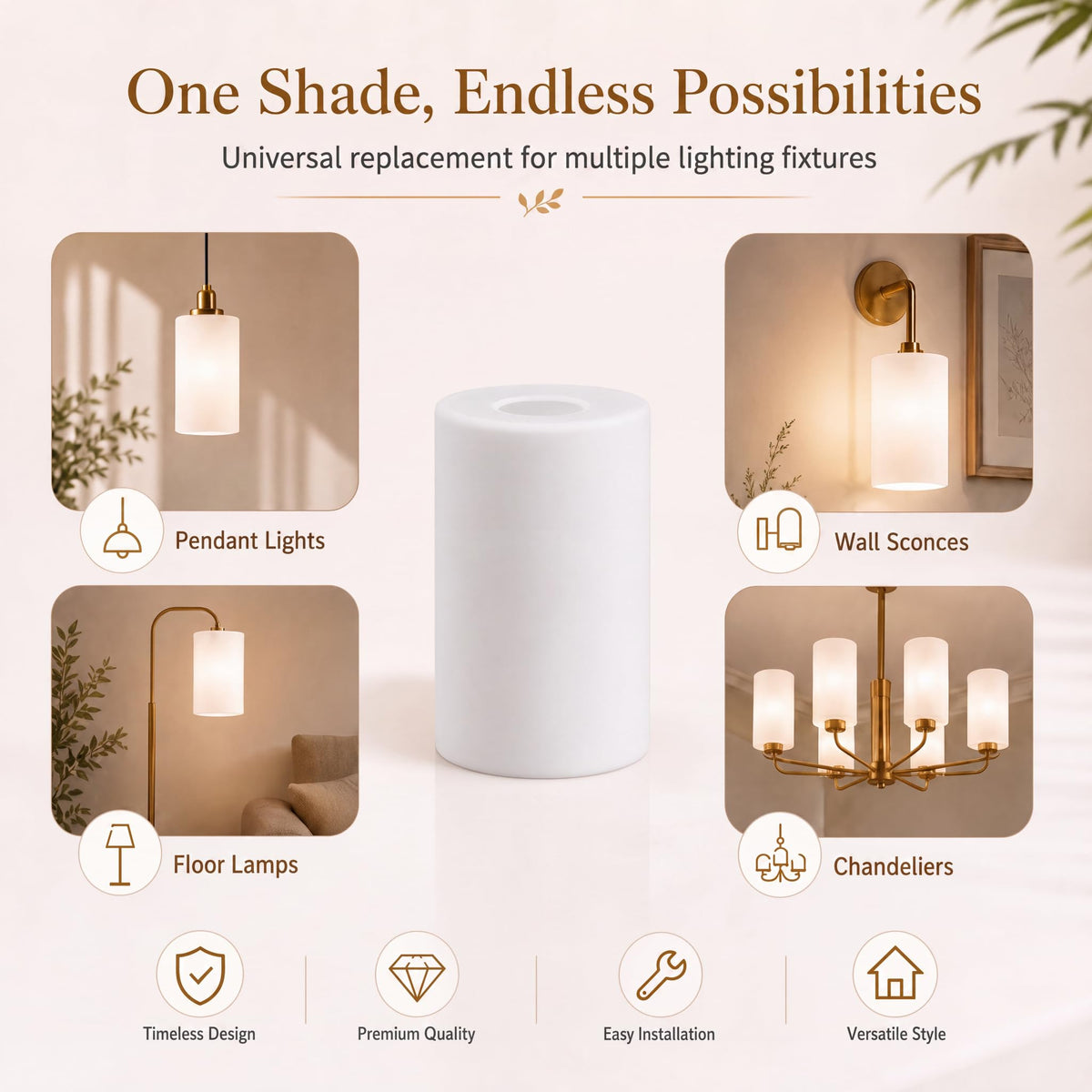 4 Pack White Frosted Plastic Shade, High transparency without dazzling eyes, 5.7 inch High, 4 inch Diameter, 1.65 inch Fitter, Replacement for Pendant Light Floor lamps Chandelier Wall Sconces