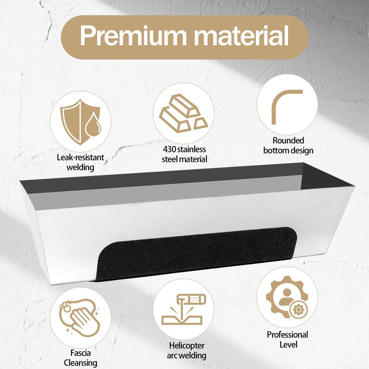 LECEHIVO 4 Pack 12 Inch Stainless Steel Mud Pan with Non-Slip Handle Tapered Sides, Drywall Tool Tray Drywall Tape Tray Bucket