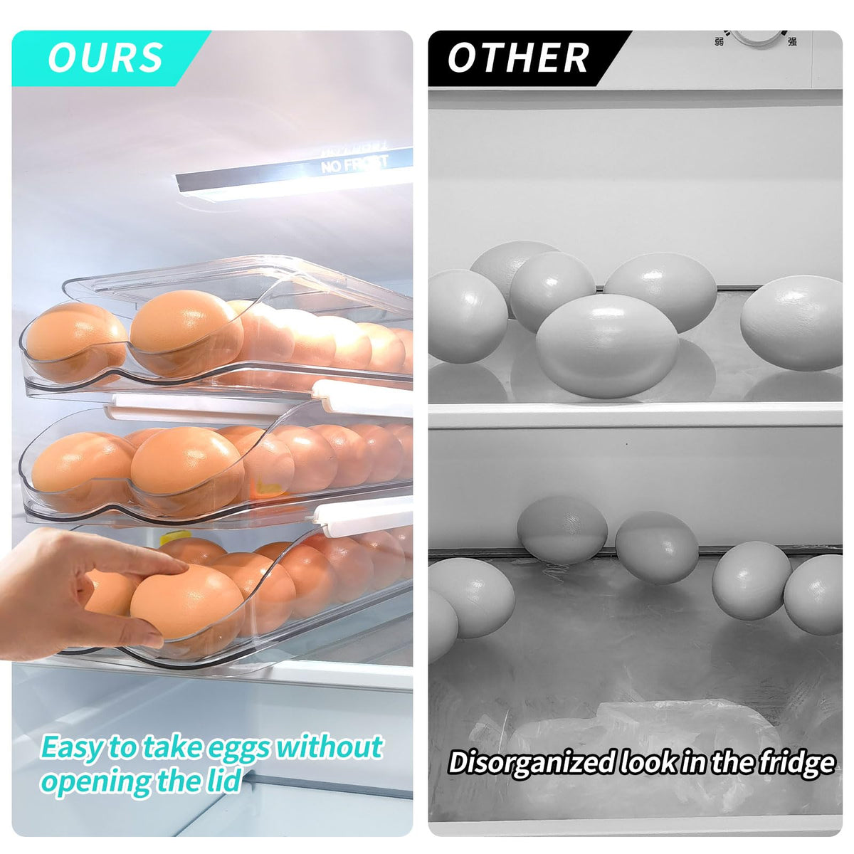 RoskDeewat Egg Holder for Fridge, Automatic Rollin