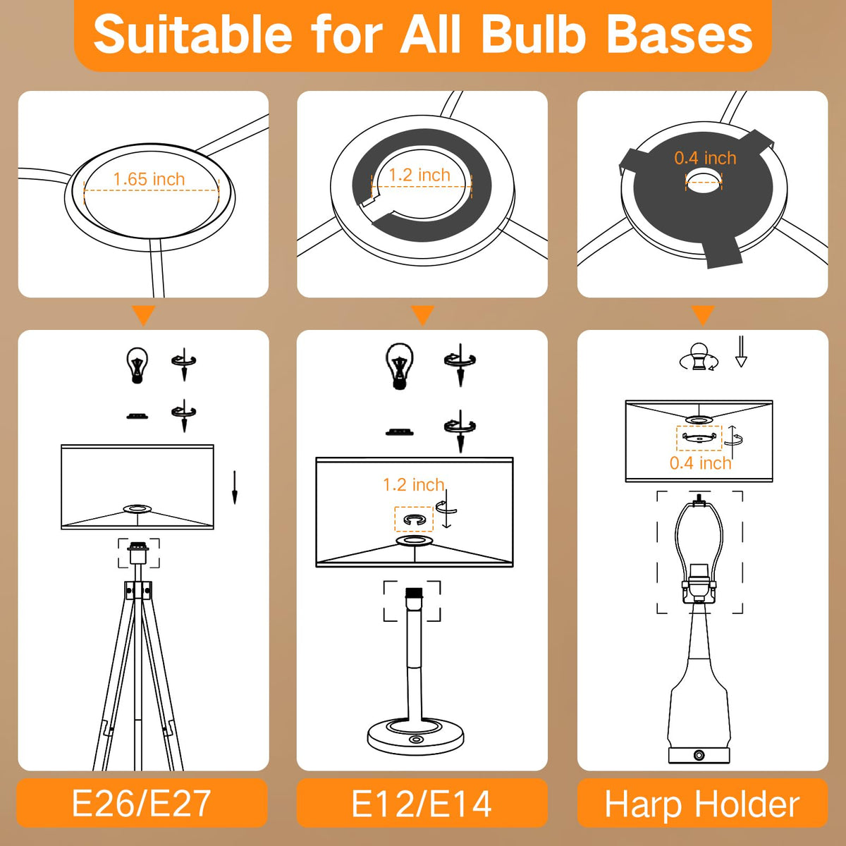 OUTON Beige Large Drum Lamp Shades for Floor Lamps, 17.5" Top x 17.5" Bottom x 10" High, Easy to Assemble, Replacement Linen Lampshades for Table Lamps & Bedside Lamps (1.65" Spider)