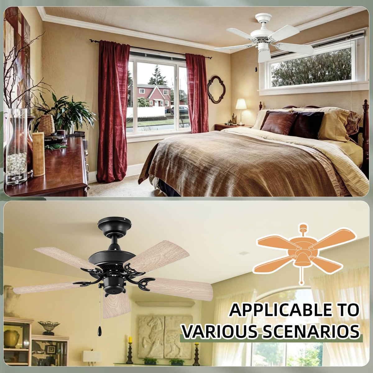 UPSEED 5 Pcs 42 Inch Ceiling Fan Replacement Blades, Sturdy Wood Blades